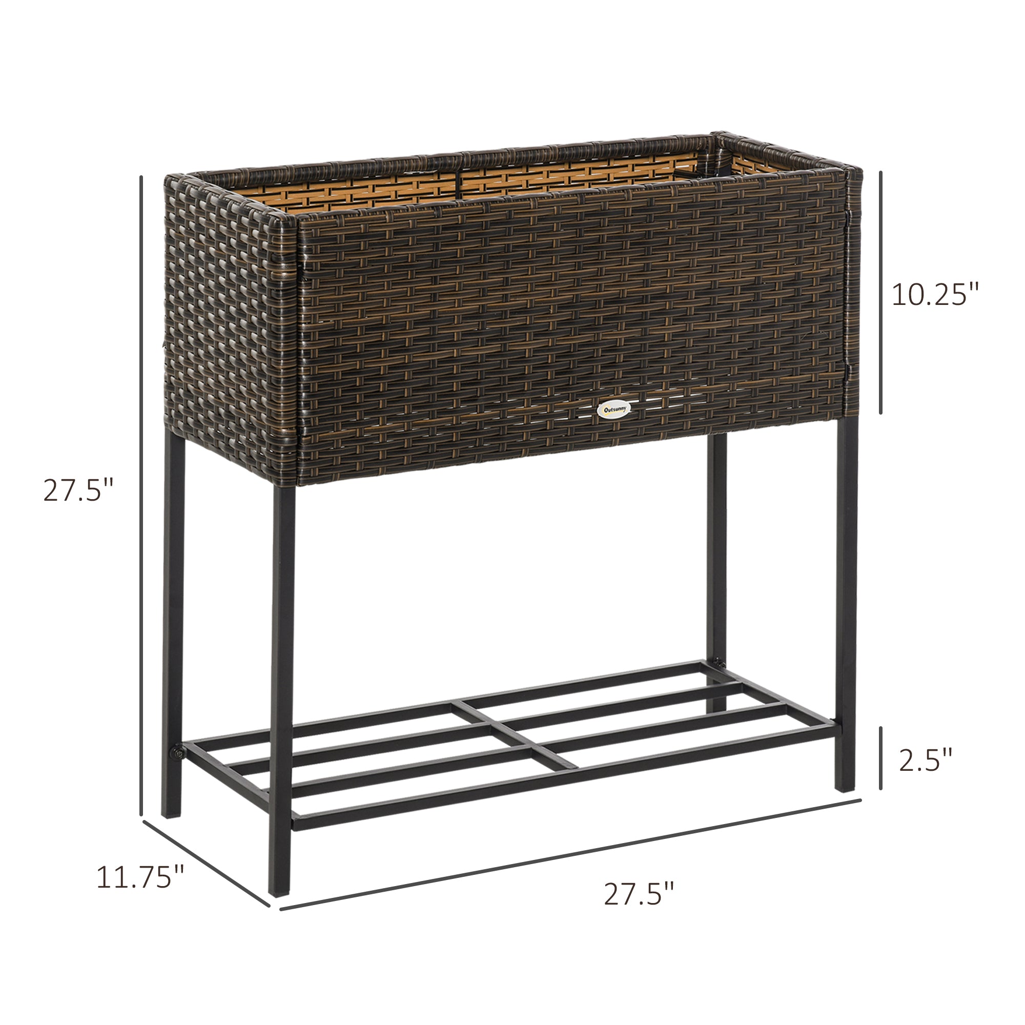 Raised Garden Bed, Elevated Planter Box with Rattan Wicker Look, Tool Storage Shelf, Portable Design for Herbs, Vegetables, Flowers, Brown - Brown - Image 3