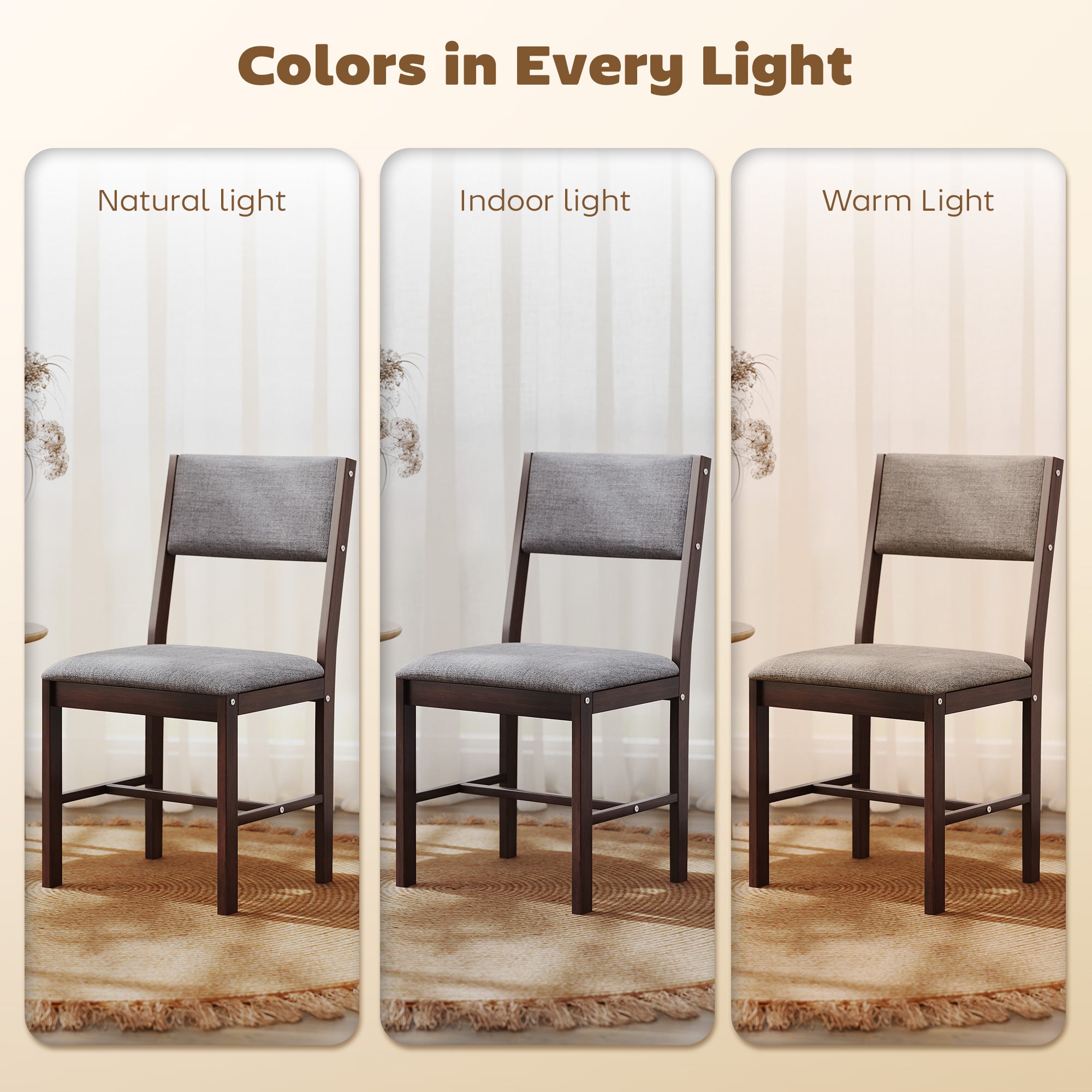 Modern Dining Chairs Set of 4, Linen Fabric Kitchen Chairs with Rubberwood Legs for Dining Room, Living Room, Gray