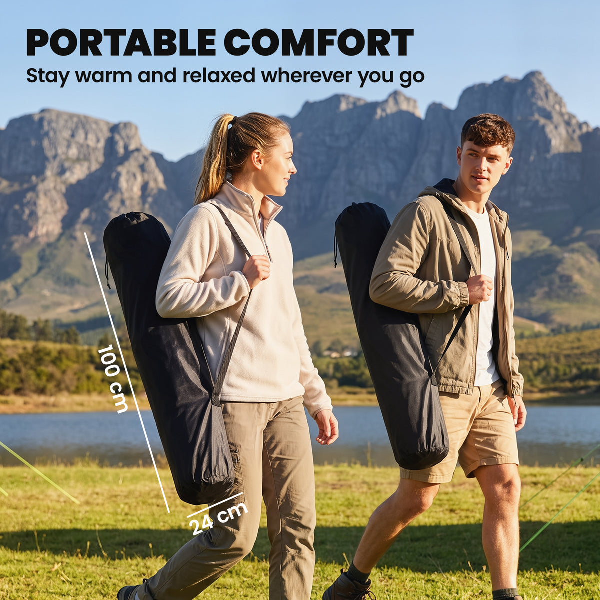 Heated Double Camping Chair, Oversized Folding Padded Camp Loveseat Couch with 3 Heat Levels and 4 Heating Zones