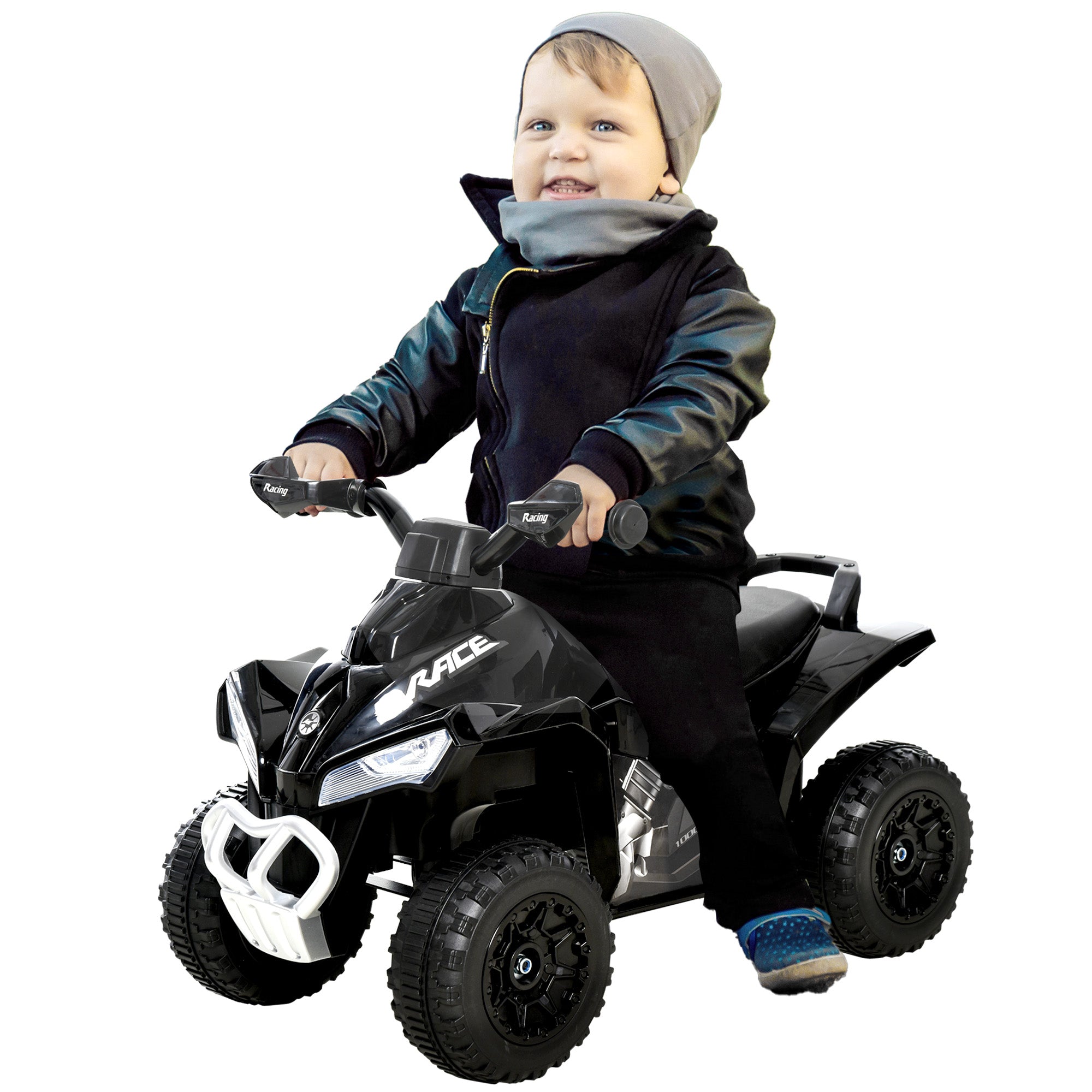 NO Power Kids Ride On Push Car, Ride Racer, Foot-to-floor Sliding Car, Walking ATV Toy with Music, Lights, for 1.5-3 Years Old, Black