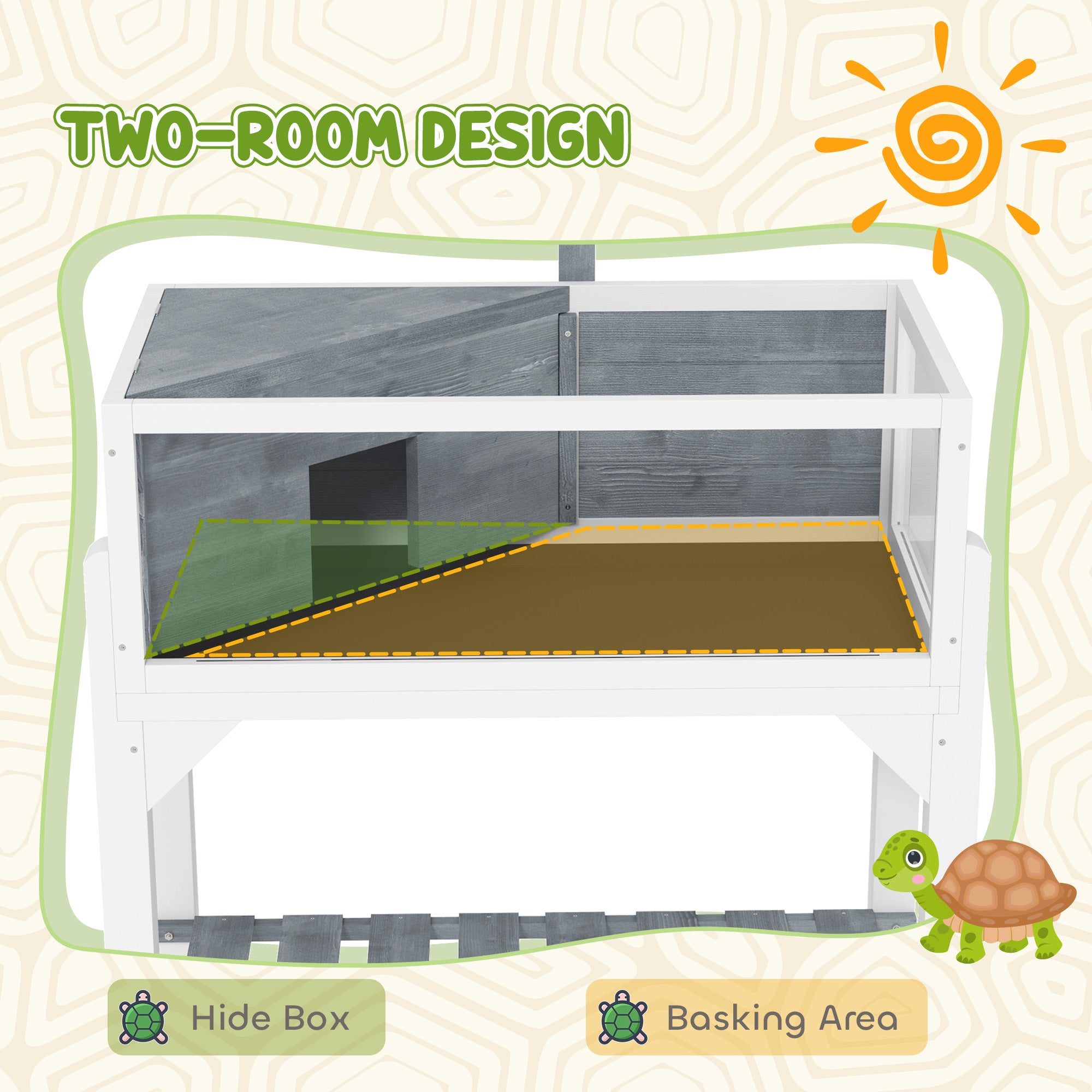 Wooden Tortoise Habitat with Storage Shelf, Tortoise Enclosure with Clear Windows, Openable Top, Lamp Holder, Gray - Gray - Image 6