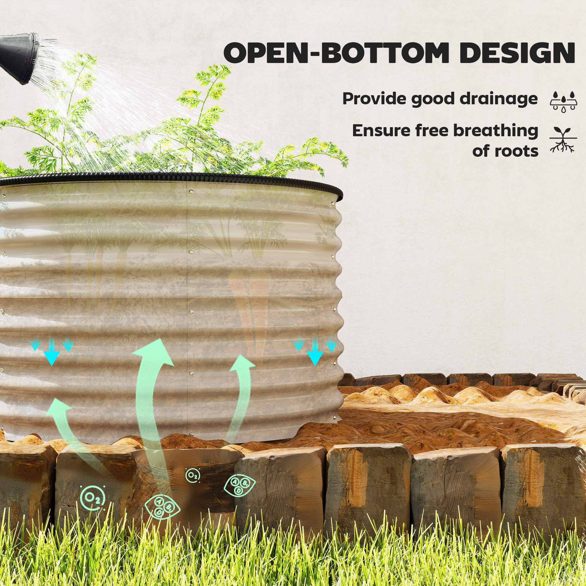 Set of 2 Raised Garden Bed, Metal Planter Box with Safety Edging, Easy-to-assemble Stock Tank, Cream White - Cream White - Image 5