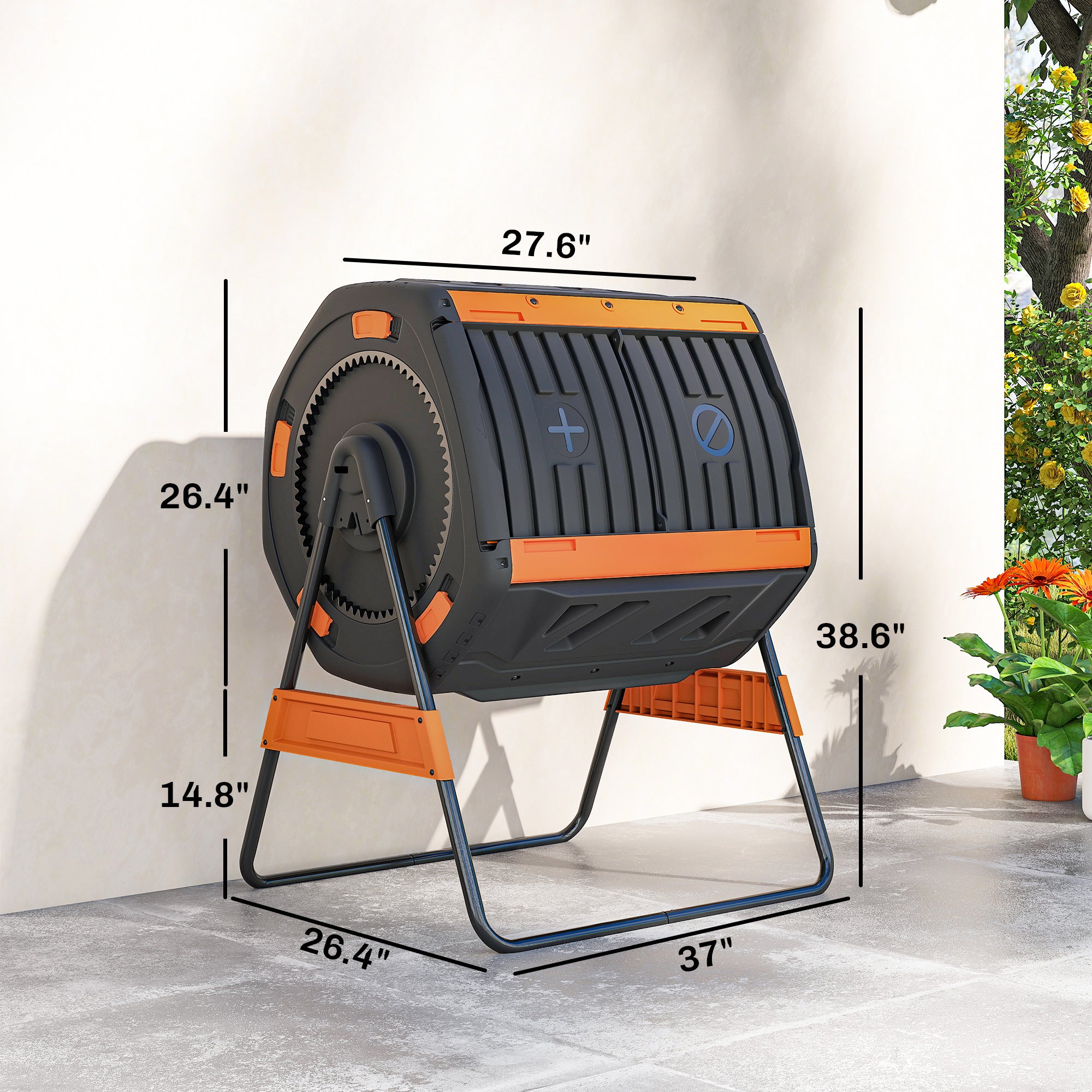 Compost Bin Outdoor, 53 Gal Dual Chamber Tumbling Composter with Adjustable Vents, BPA Free Tumbling Composter, Orange - Orange - Image 3