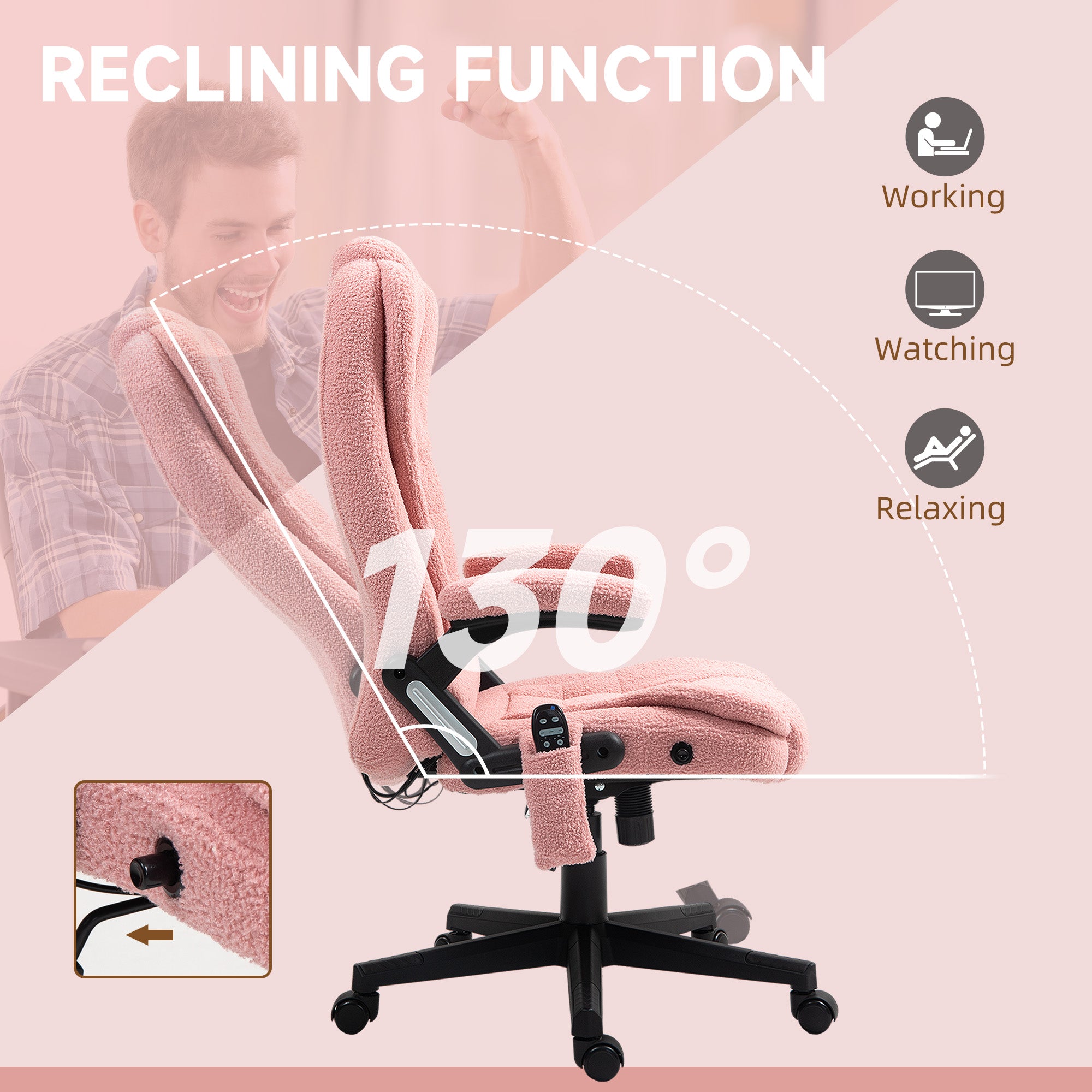 6 Point Executive Office Chair with Heat, Velvet High Back Vibrating Massage Office Chair, Pink