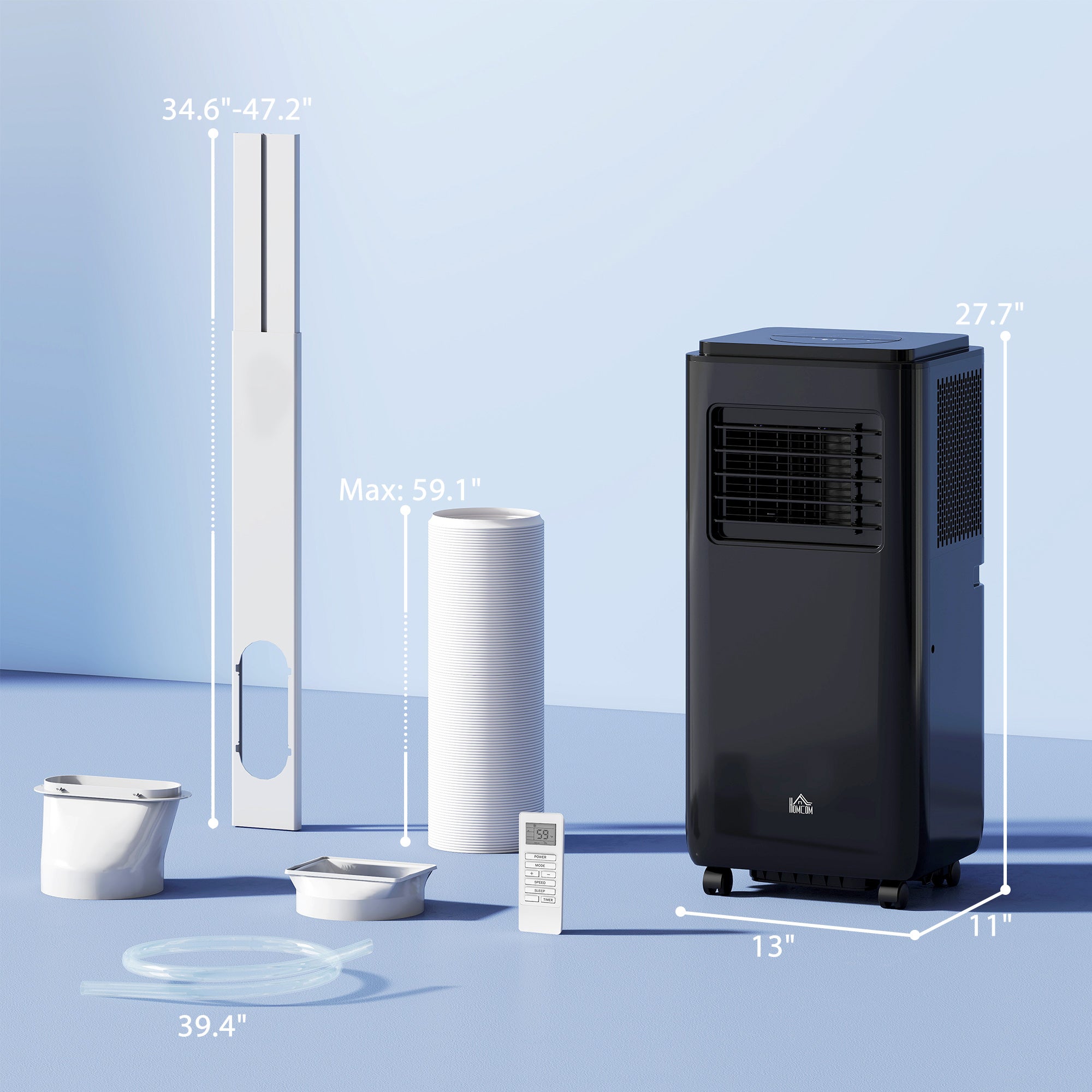 10,000 BTU Moible Air Conditioner 440 Sq. Ft., Dehumidifier Fan Auto Sleep with 24H Timer On/Off, Window Kit, Black