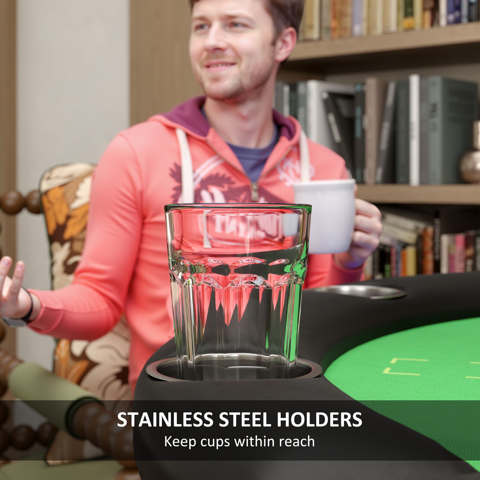 Poker Table Foldable 47" Round Casino Folding Game Table for 8 Players with Cup Holders, Green