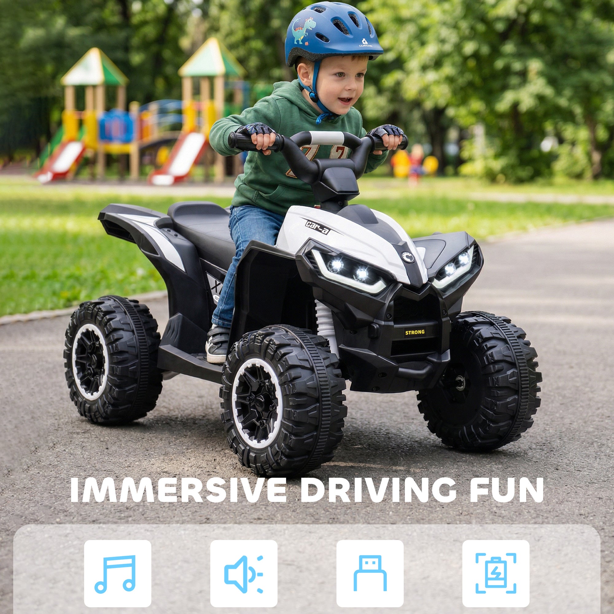 12V Kids ATV Quad Car with Forward & Backward Function, Four Wheeler for Kids with Wear-Resistant Wheels, Music, Up to 3.7 MPH, Electric Ride-on ATV for Toddlers Ages 3+ Years Old, White