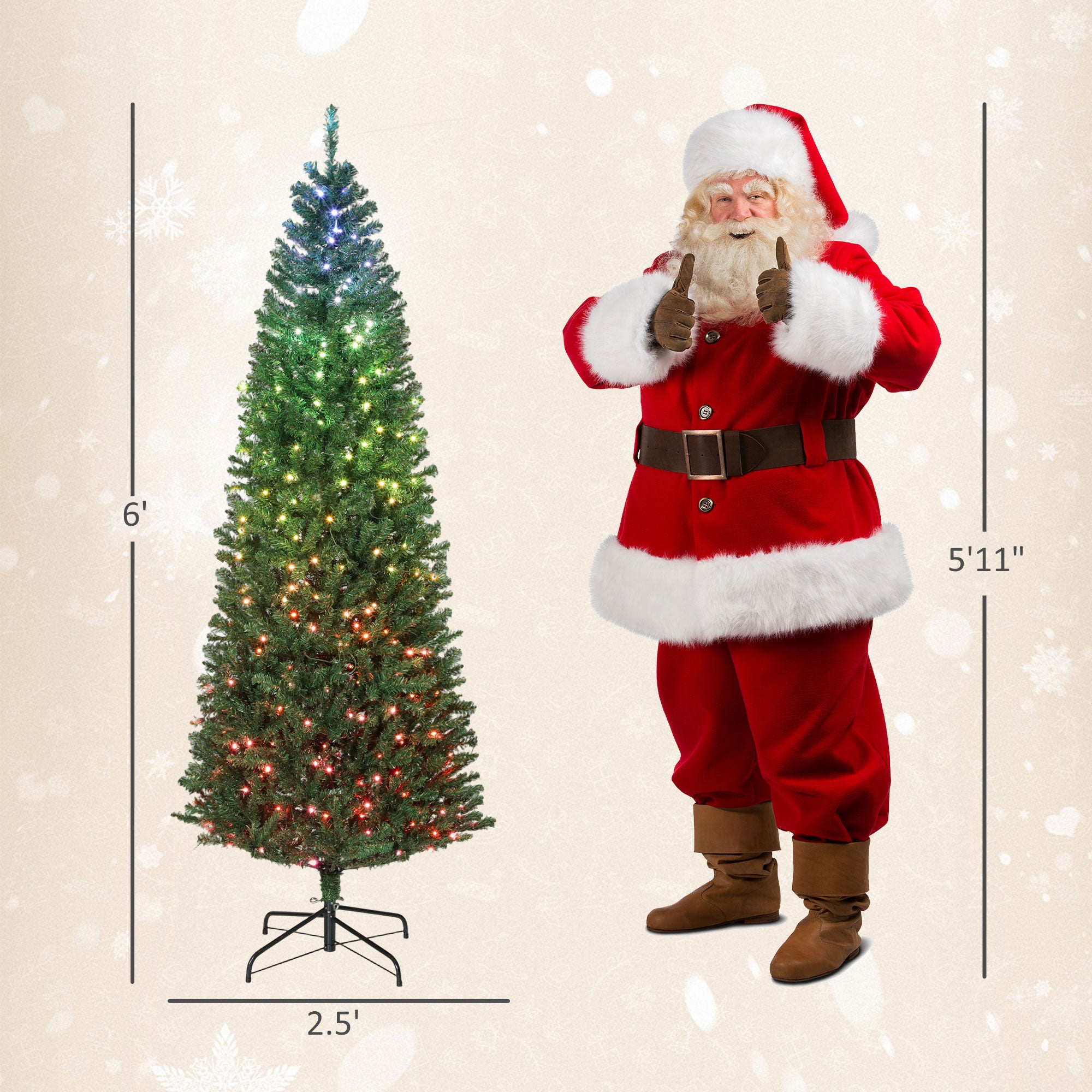 6ft Artificial Christmas Tree with Colorful DIY Synchronized Lights, Remote, Hinged Slim Fir with Daily Timer