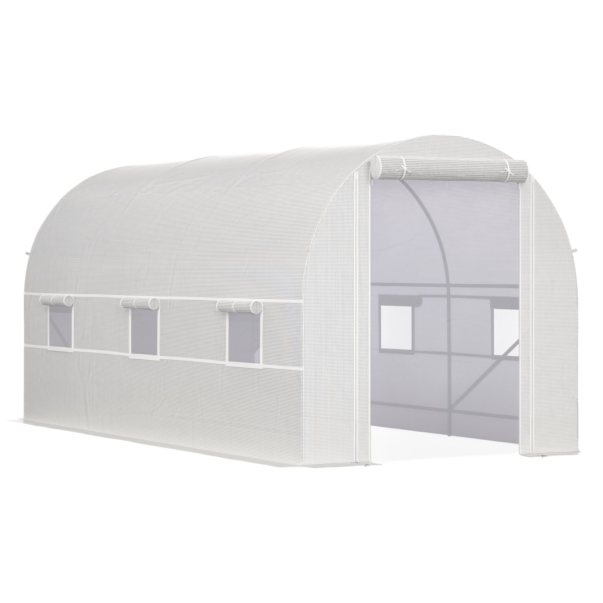 14.6' x 6.6' x 6.6' Walk-In Tunnel Greenhouse, Large Garden Hot House Kit with 6 Roll-up Windows & Roll Up Door, Steel Frame, White - White