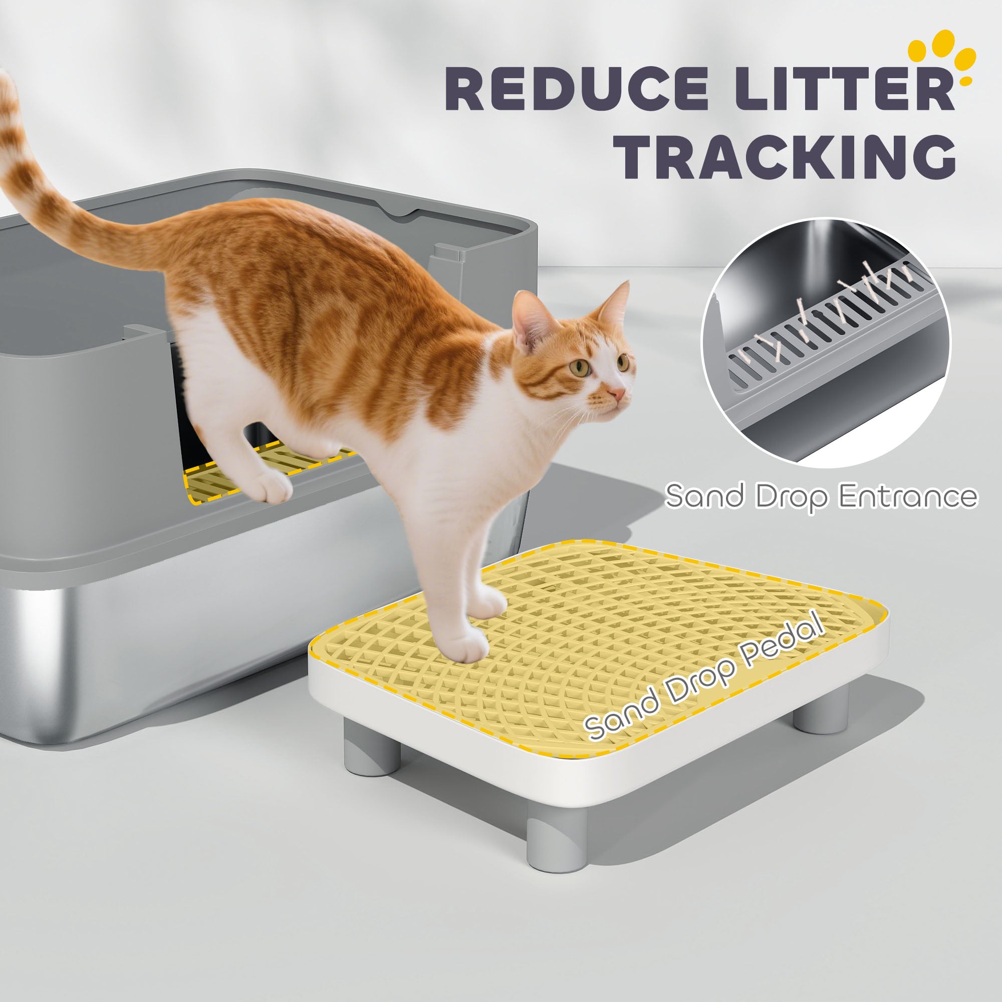 Stainless Steel Litter Box with High Sides, Metal Cat Litter Box with Scoop, Pedal, Anti-Urine Leakage, Non-Sticky - Gray - Image 6
