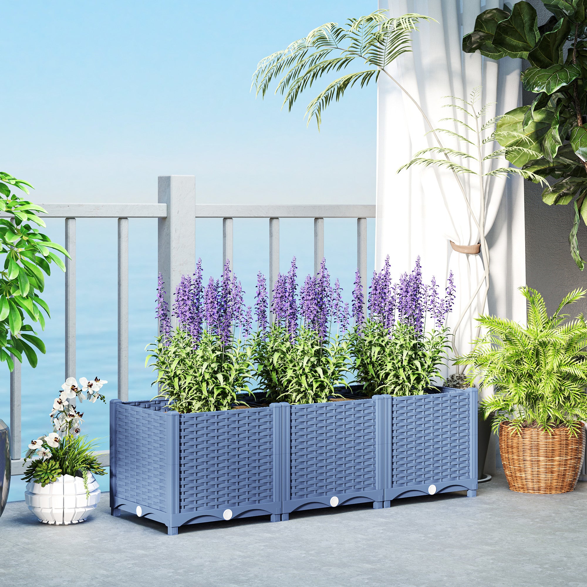 Plastic Raised Garden Bed, 4 x 1 x 1 ft Outdoor Flower Box with Drainage Holes for Vegetables, Herbs, Blue - Blue - Image 2