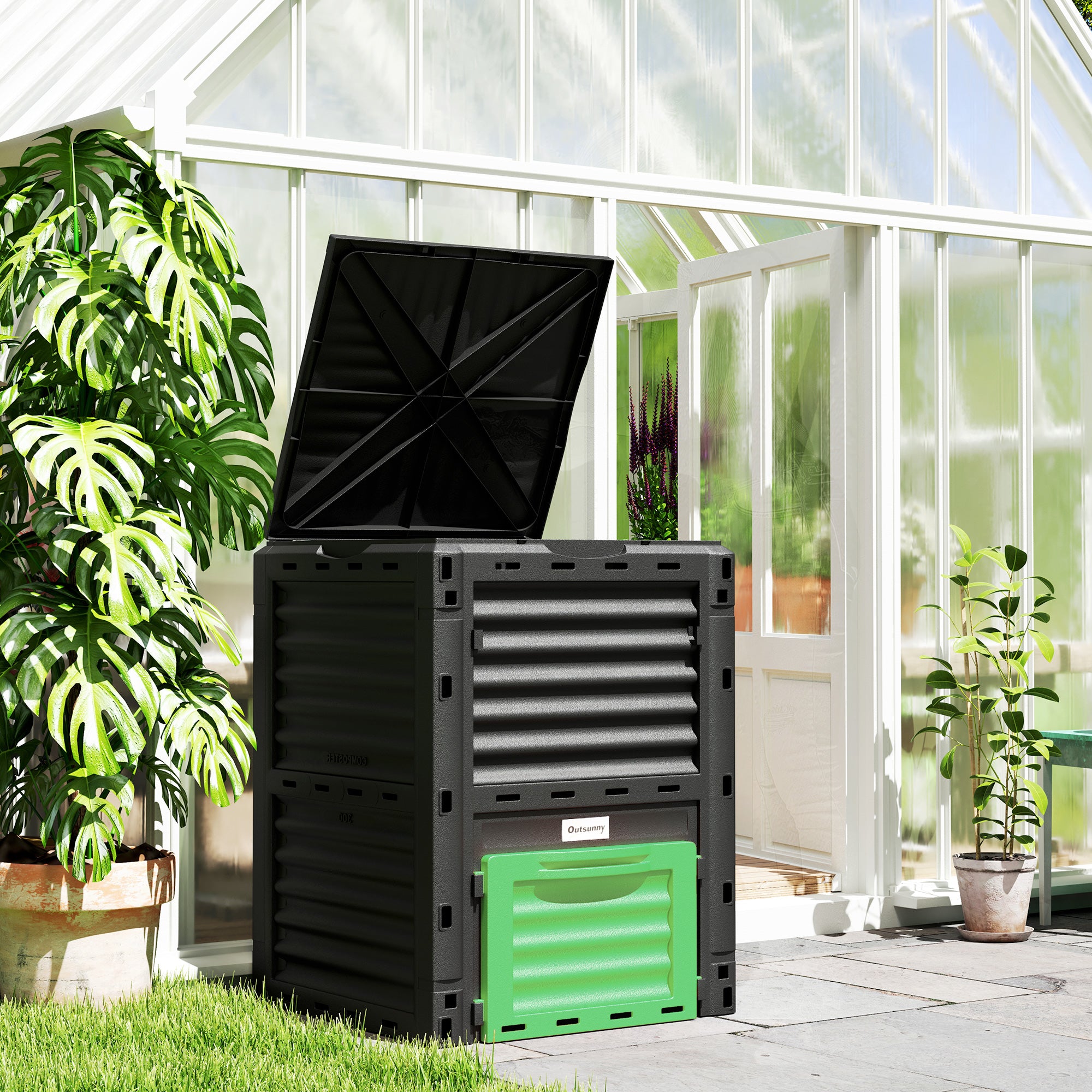 Garden Compost Bin 80 Gallon Outdoor Large Capacity Composter Fast Create Fertile Soil Aerating Box, Green - Green - Image 2