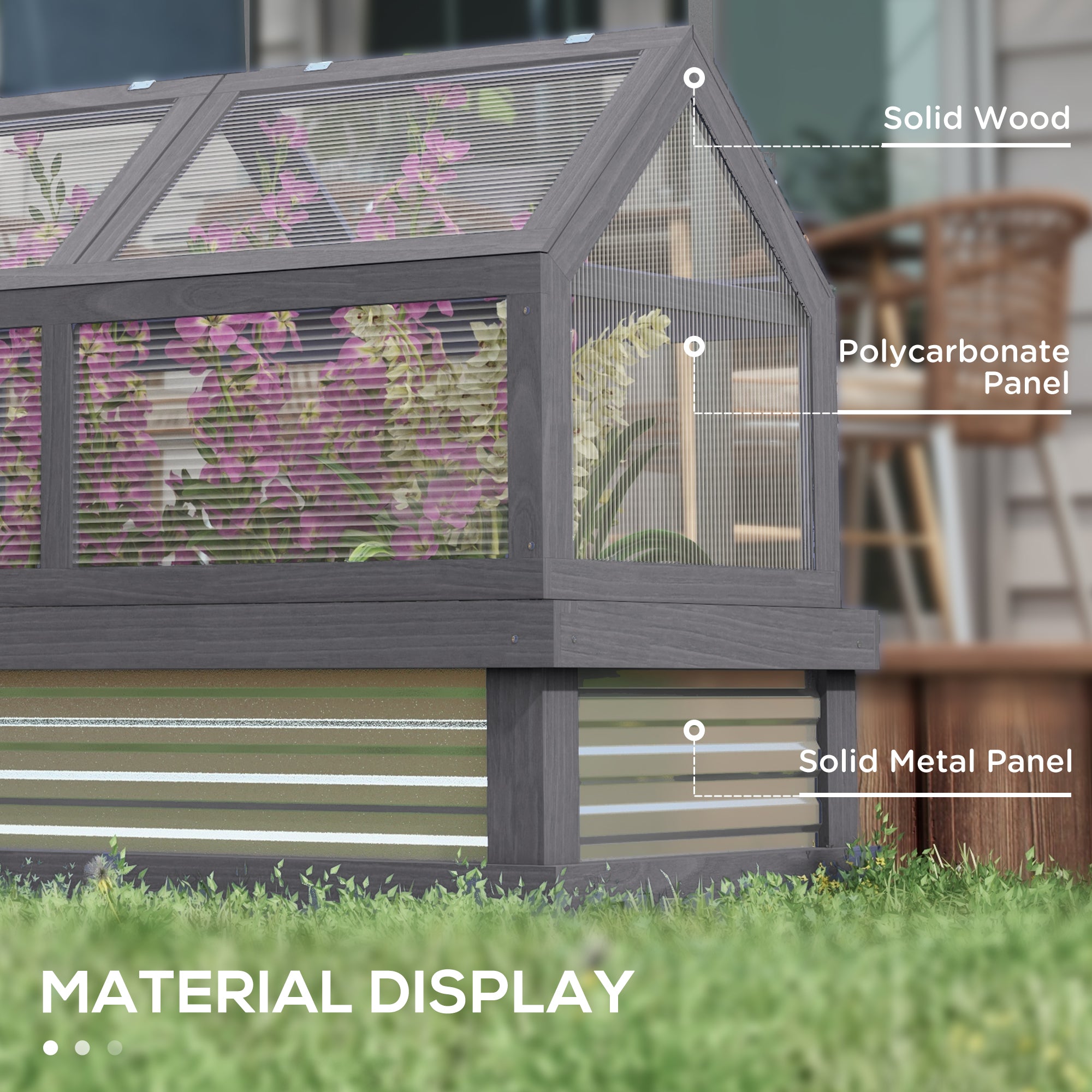 Raised Garden Flower Bed Kit w/ Greenhouse, Wooden Cold Frame Planter, Gray - Gray - Image 6