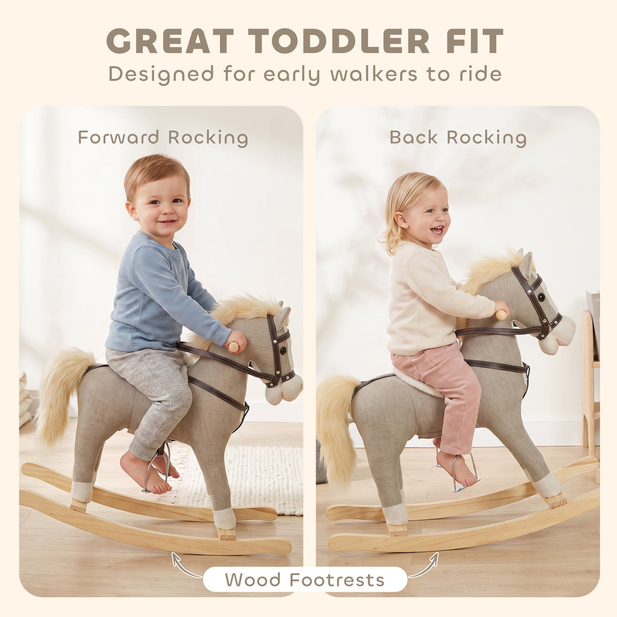 Rocking Horse, Back and Forth Rocking, Ride on Horse Toy with Sound Effects, for 12-36 Months Toddlers, Gray