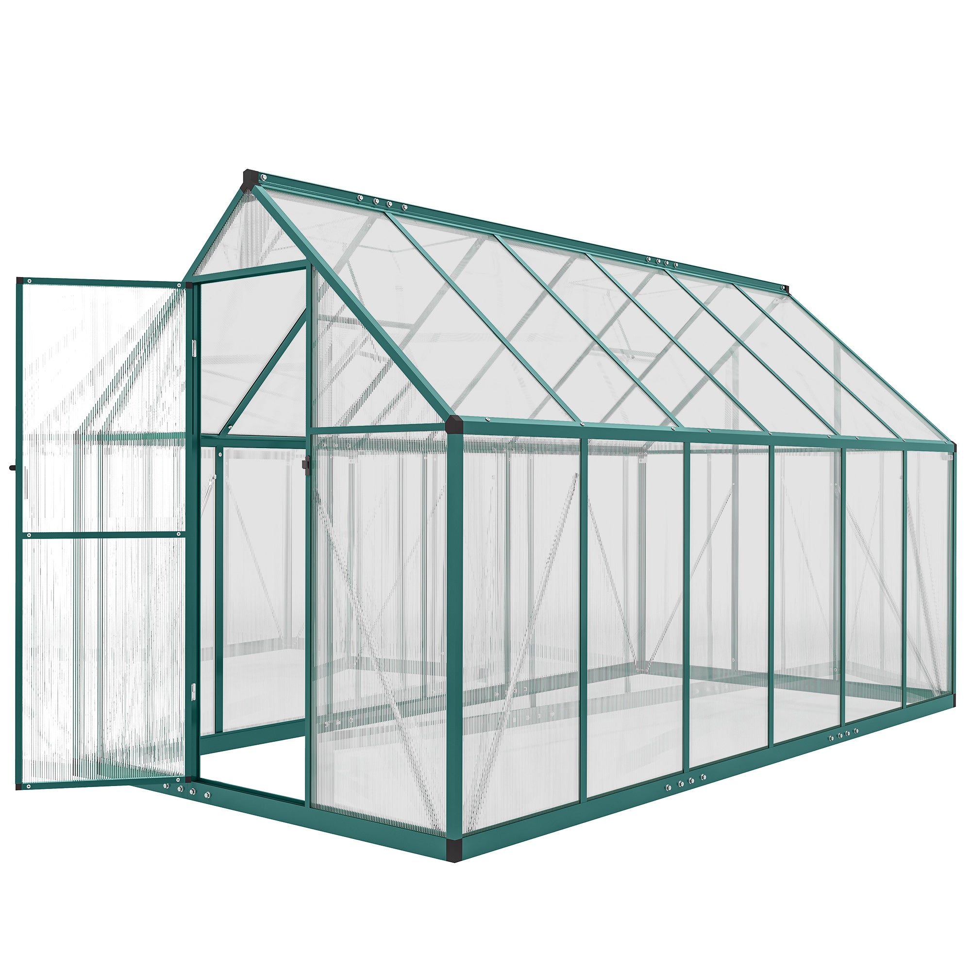 Polycarbonate Greenhouse with Swing Door and Two Adjustable Roof Vents, Aluminum Walk-in Greenhouse, 11x6 ft, Dark Green - Dark Green