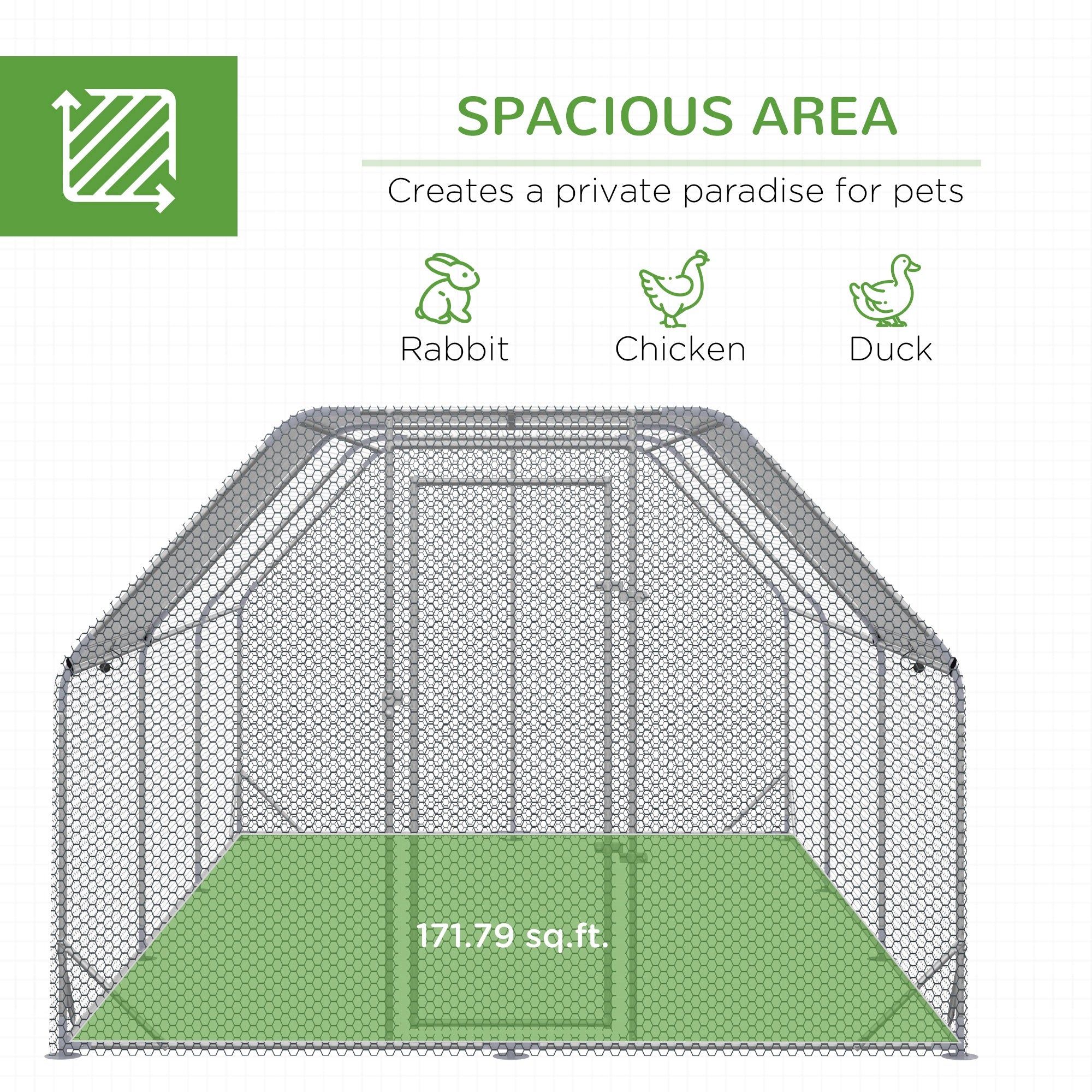 Large Chicken Coop Metal Chicken Run with Waterproof and Anti-UV Cover, Flat Shaped Walk in Fence Cage Hen House for Outdoor and Yard Farm Use, 1" Tube Diameter, 9.2' x 18.7' x 6.4' - Silver - Image 4