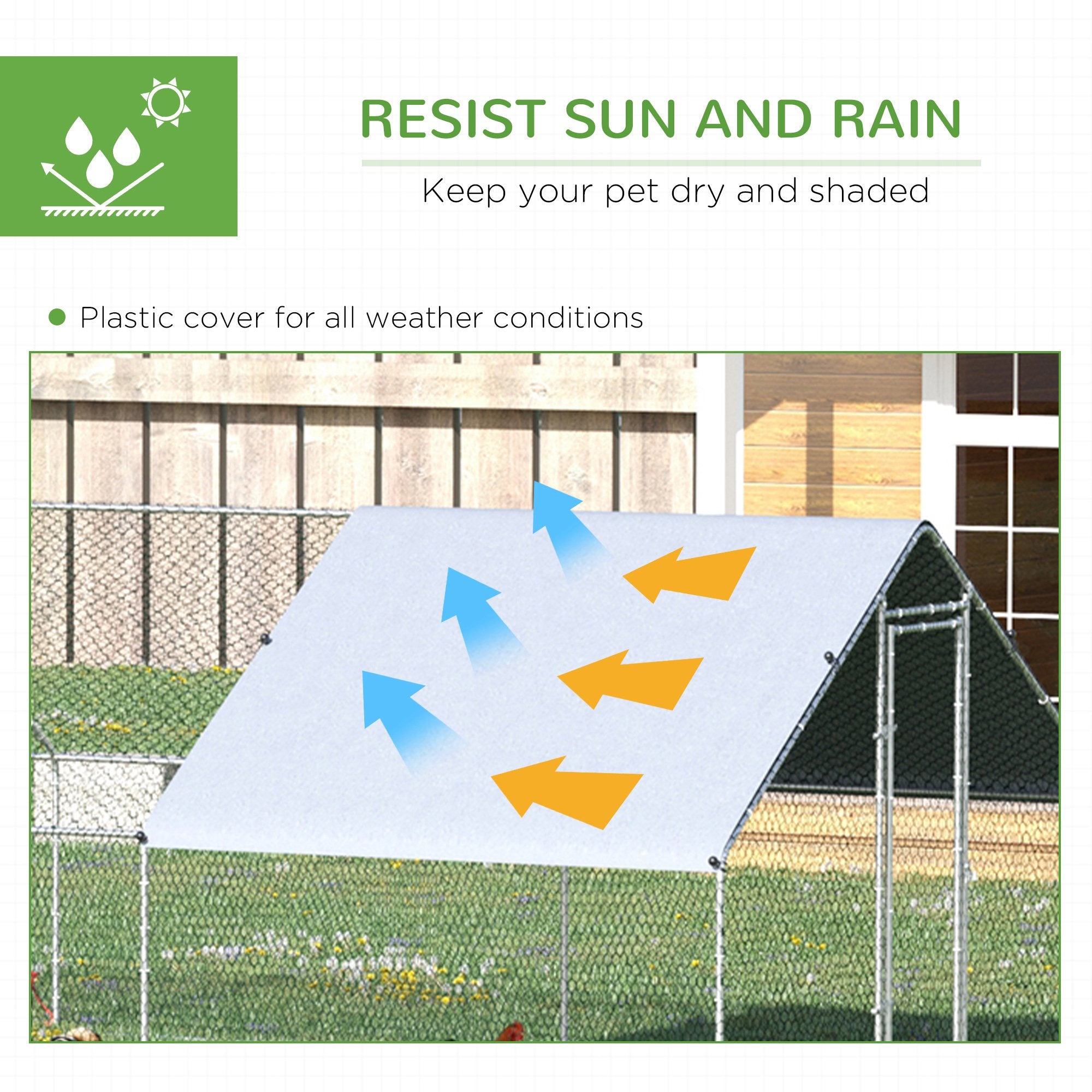 Metal Chicken Run 9.8' x 26.2' x 6.6' with Waterproof and Anti-UV Cover for Outdoor and Yard Farm Use - Silver - Image 4