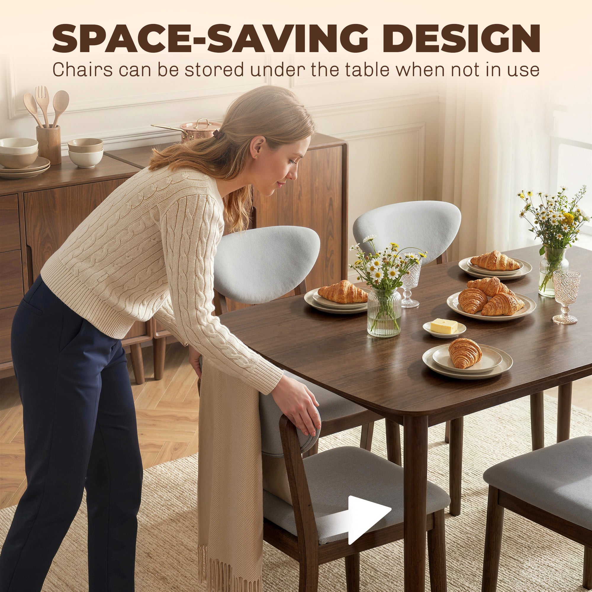 5-Piece Dining Table Set for 4, Mid-Century Modern Kitchen Table and Chairs, Light Gray