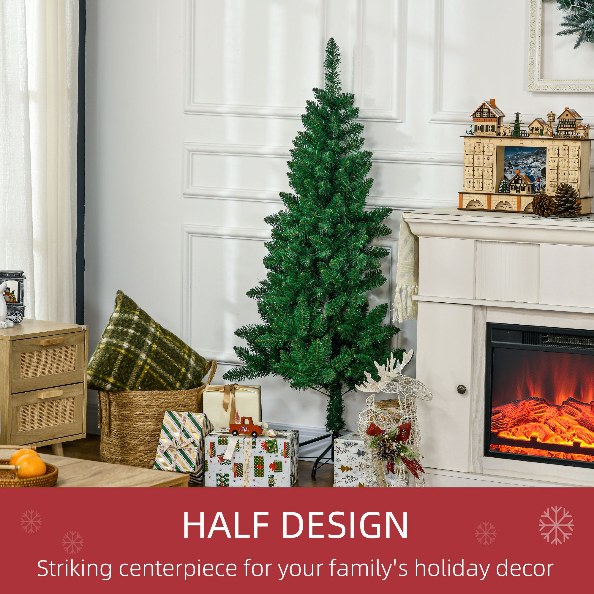 5' Artificial Half Christmas Trees with Auto Open, Steel Base, for Indoor Xmas Décor