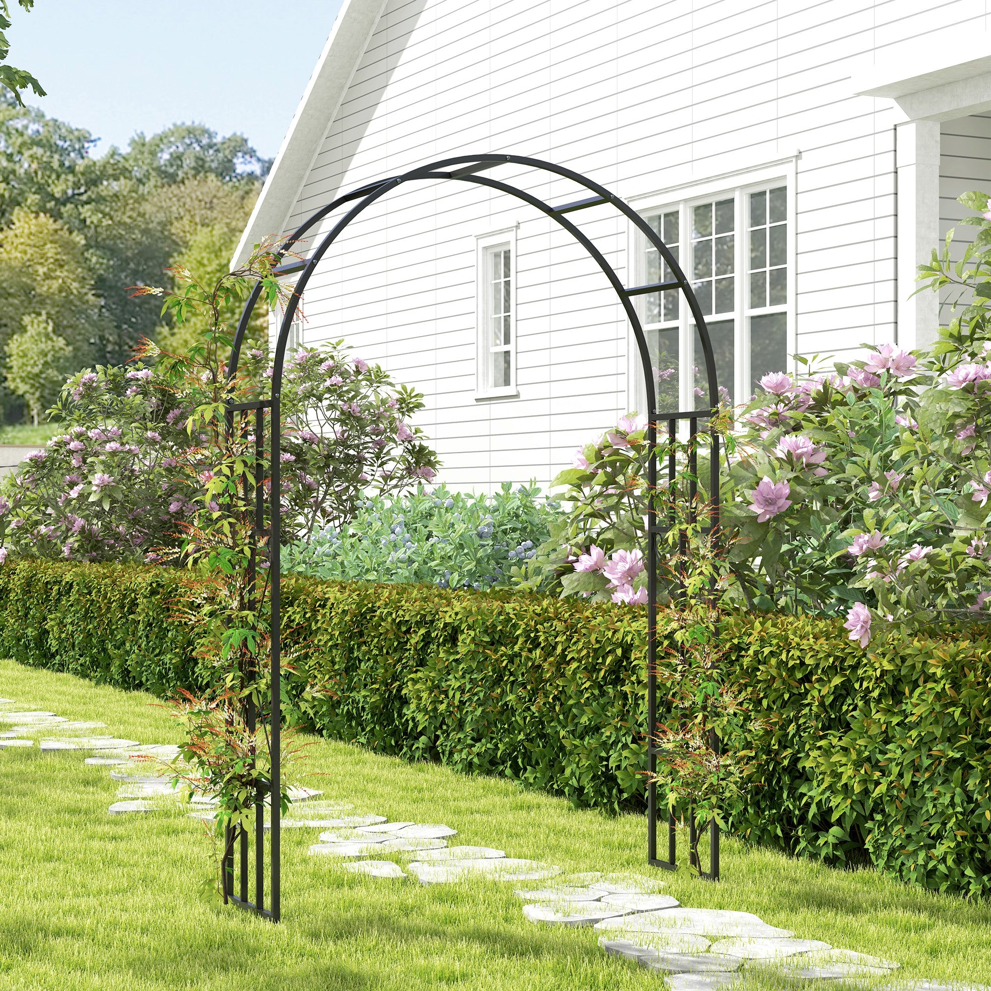 7.3ft Steel Garden Arch Trellis, Garden Arbor Trellis for Climbing Plants Roses Wisteria Vines, Flower Arch Wedding Arch Stand for Outdoor, Garden, Lawn, Backyard, Black - Black - Image 7