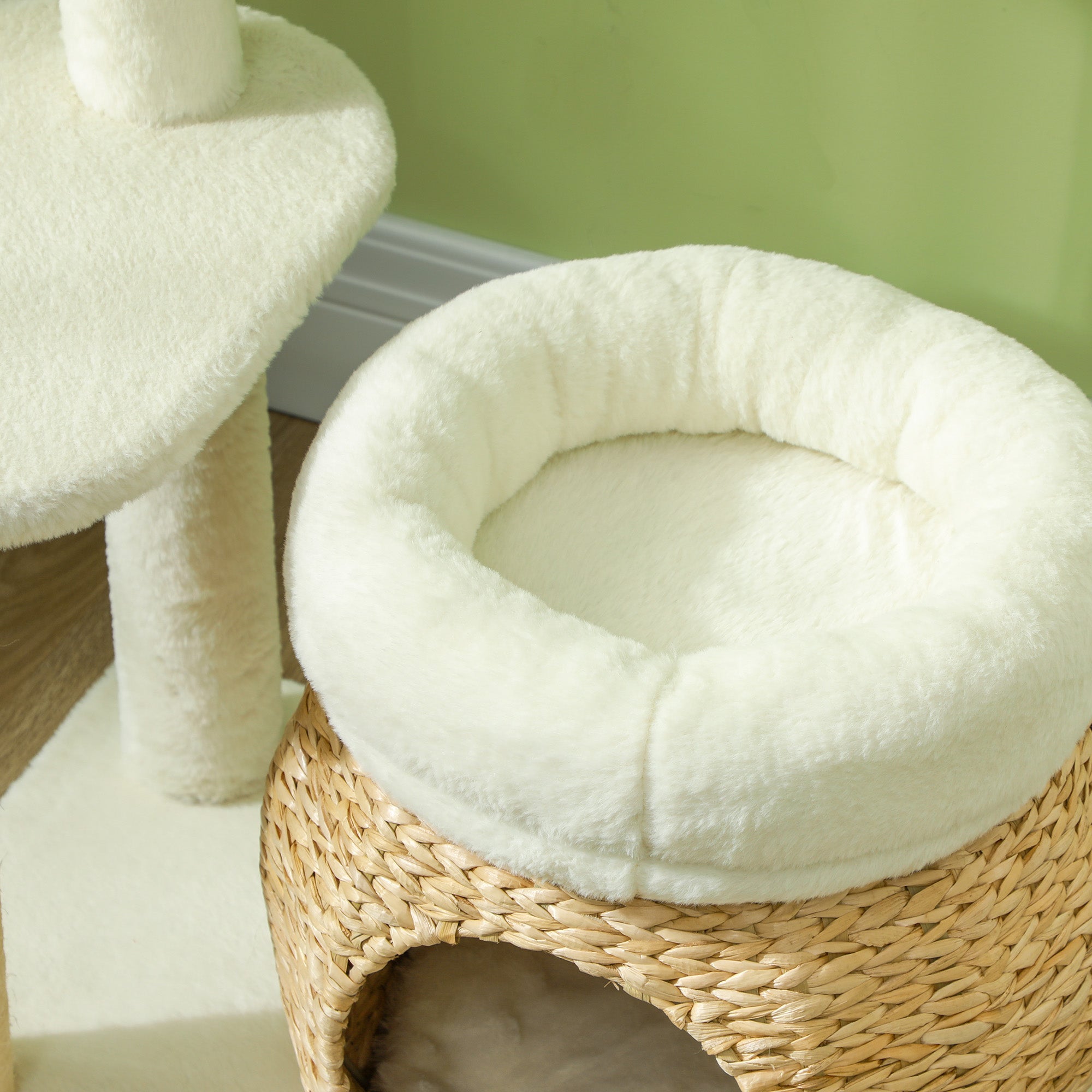 31" Cat Tree Tower with Scratching Posts, Cat Condo, Beds, Platform and Toy Ball for Indoor Cats, Cream White - Cream White - Image 7