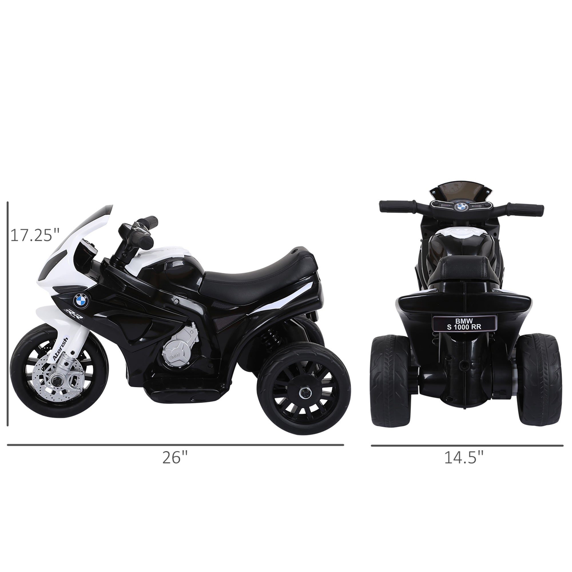 6V 3 Wheeled Electric Motorcycle, Kids Motorcycle Licensed BMW with Headlight, Music, Black