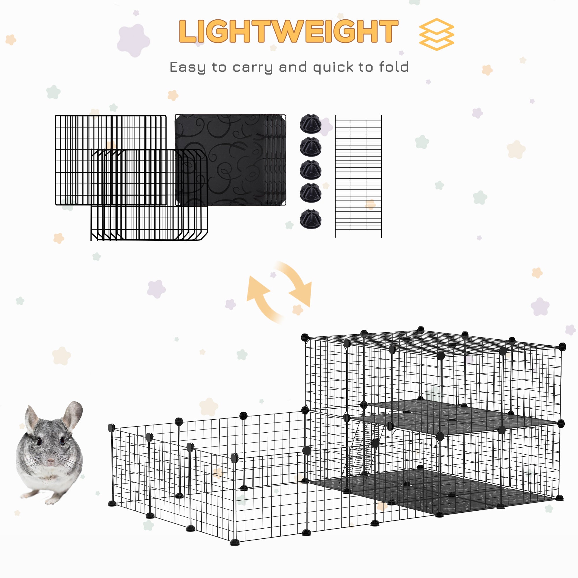 Pet Playpen with Door, Metal Mesh Cage with Mallet, Black - Black - Image 5