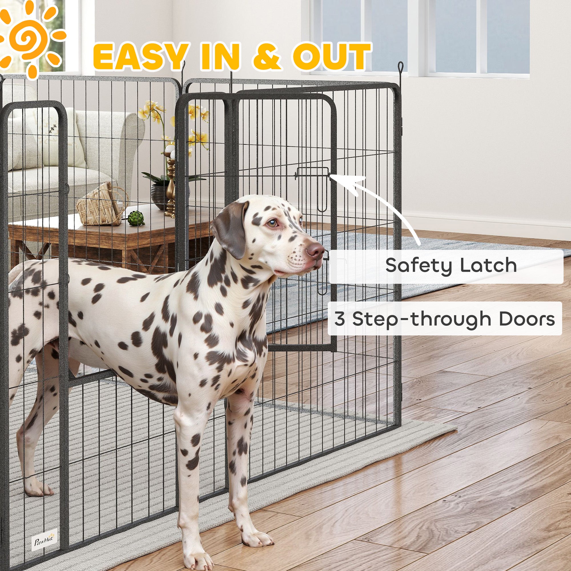 Dog Playpen for Indoor Outdoor, 24 Panels 39" H Puppy Playpen with Lockable Door, DIY Shape Pet Exercise Fence, Gray - Black - Image 6