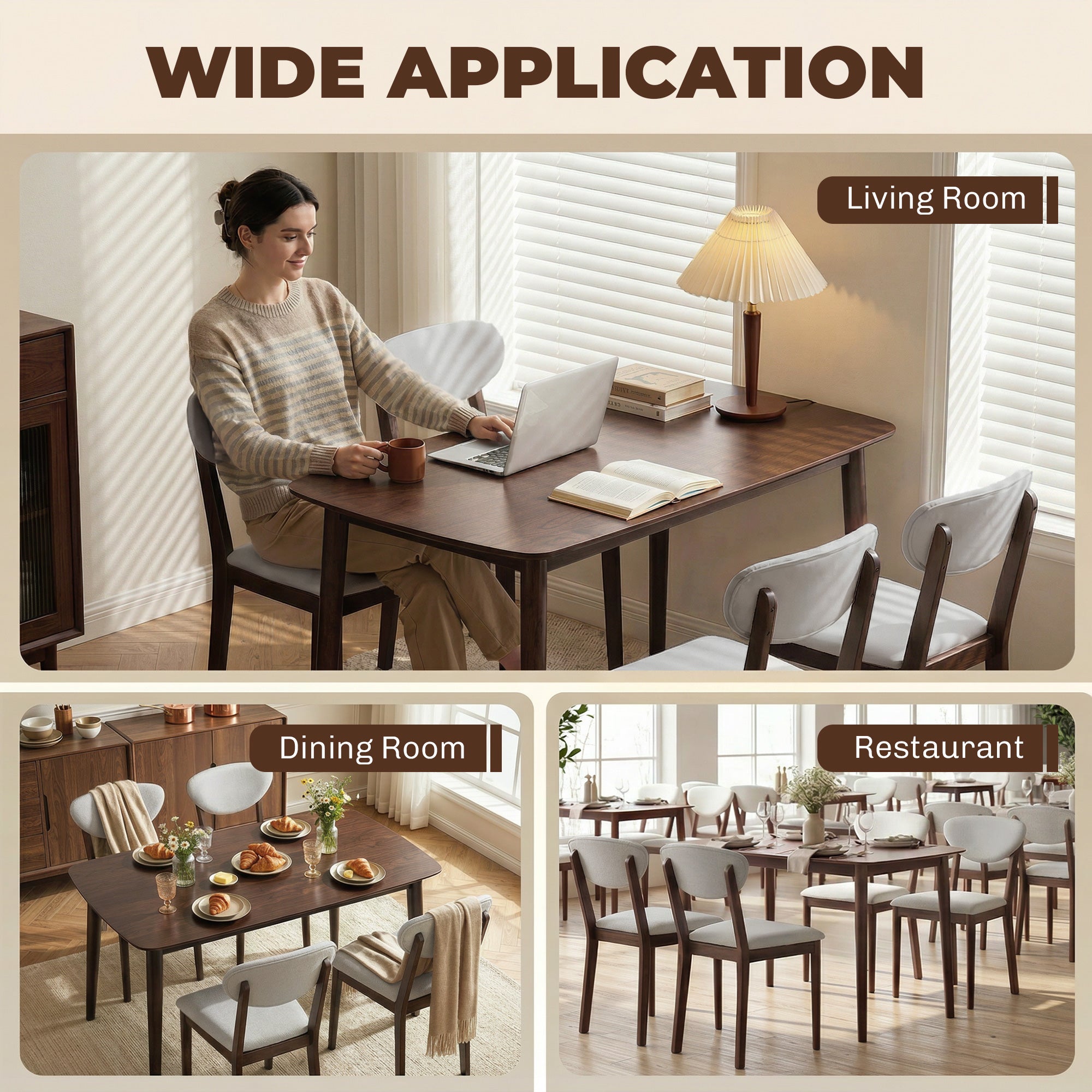 5-Piece Dining Table Set for 4, Mid-Century Modern Kitchen Table and Chairs, Light Gray