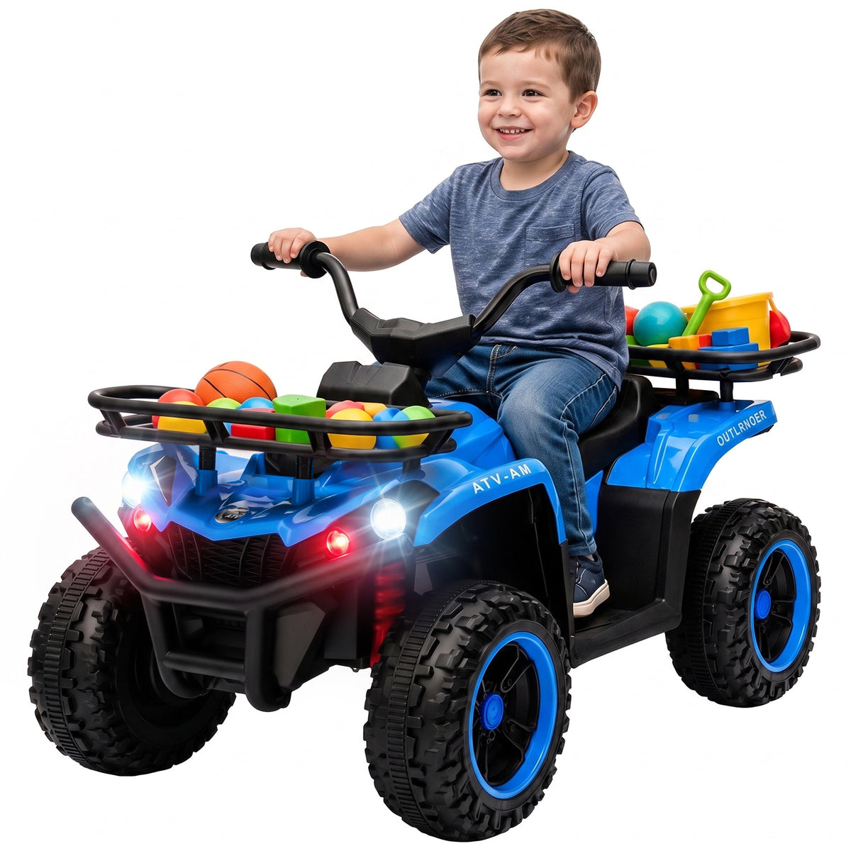 24V Ride on ATV, 4 Wheeler for Kids with Dual Motors, Soft Start, Battery Display, Music, Lights for 3-8 Years, Blue