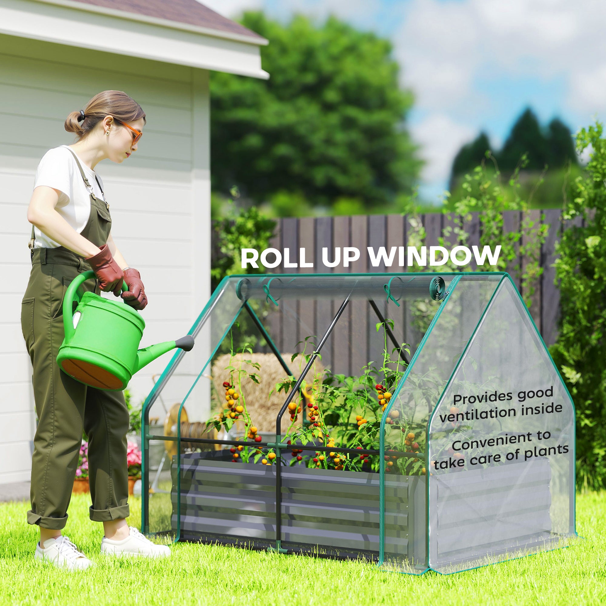 4 x 3 x 1ft Raised Garden Bed with Mini Greenhouse, Galvanized Raised Garden Bed with Cover, Clear and Dark Gray - Clear and Dark Gray - Image 8