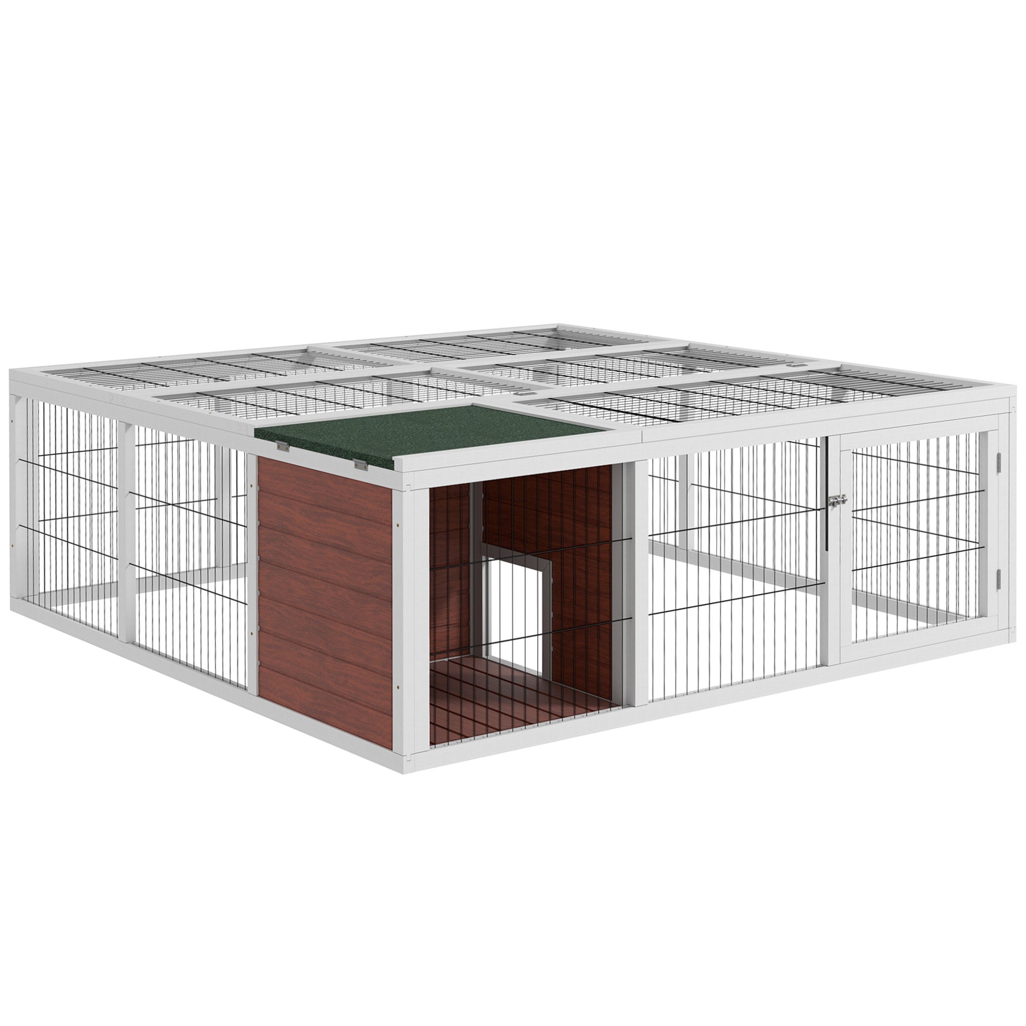 64" Wooden Outdoor Rabbit Hutch Playpen Tortoise House Habitat with Run and Enclosed Cover - Brown and White