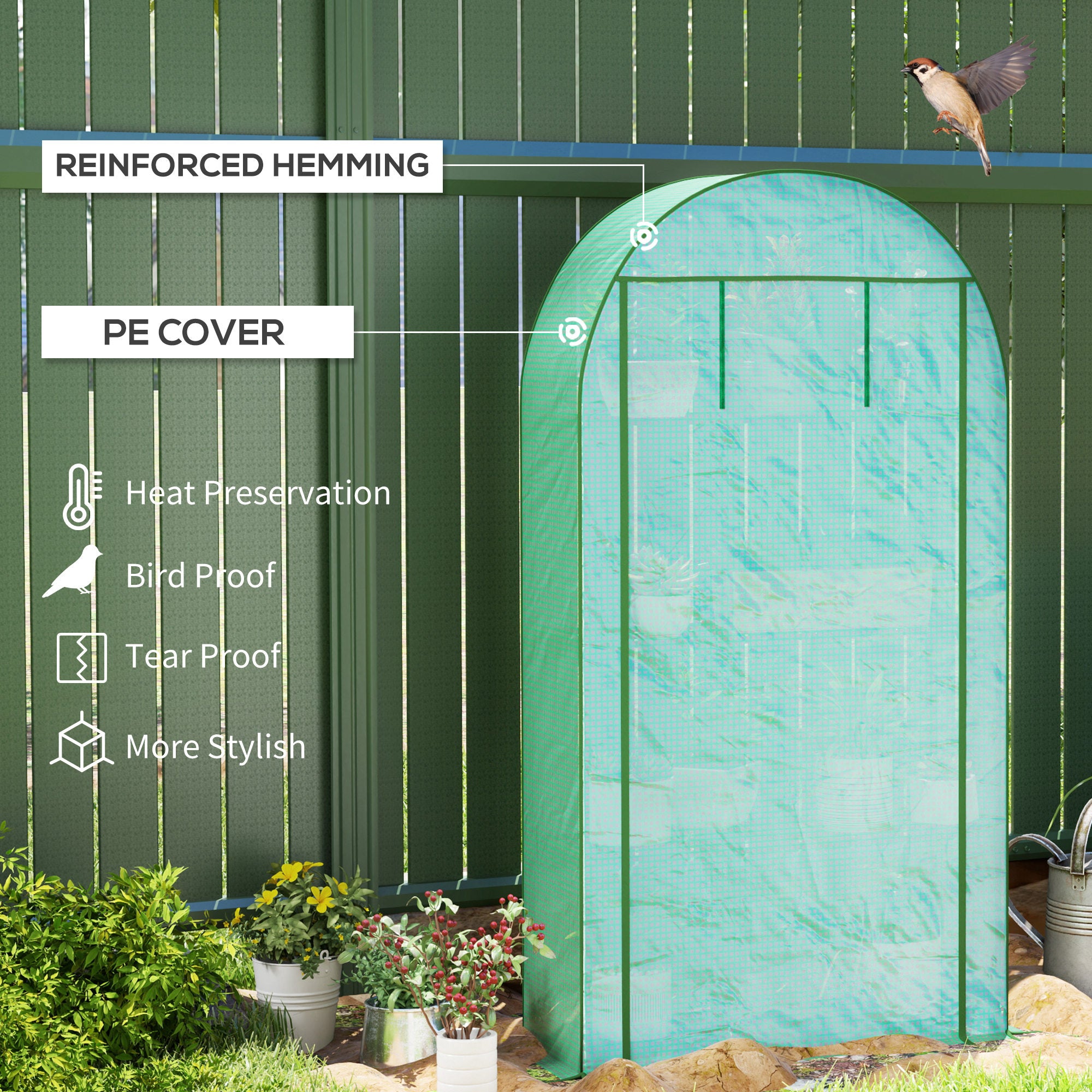 Mini Greenhouse, Portable Greenhouse with 4 Tier Shelves, Roll-Up Door, and Plastic Cover, 41.3" x 17.7" x 63", Green - Green - Image 4