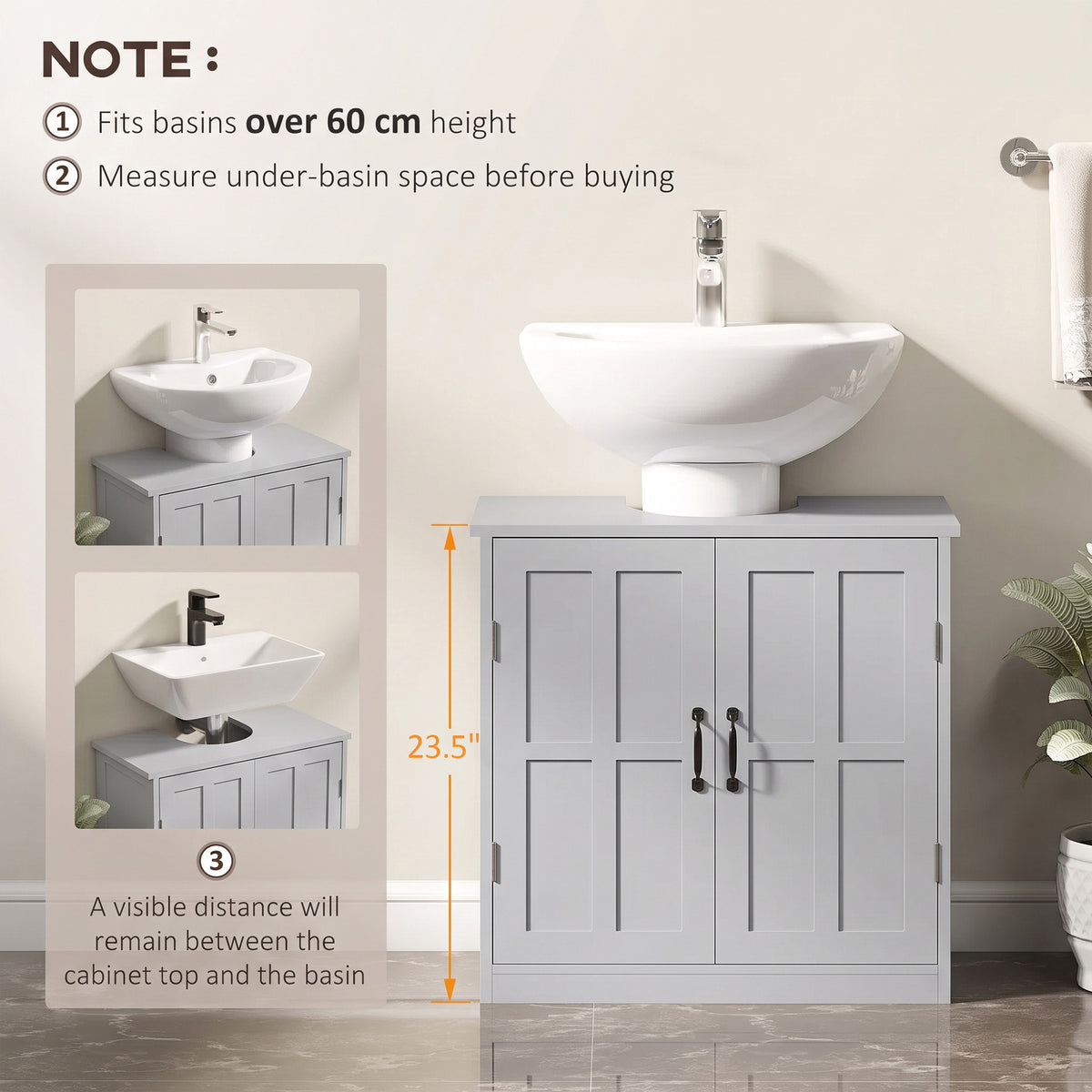 Bathroom Sink Cabinet, Pedestal Sink Cabinet with Adjustable Shelf, Gray