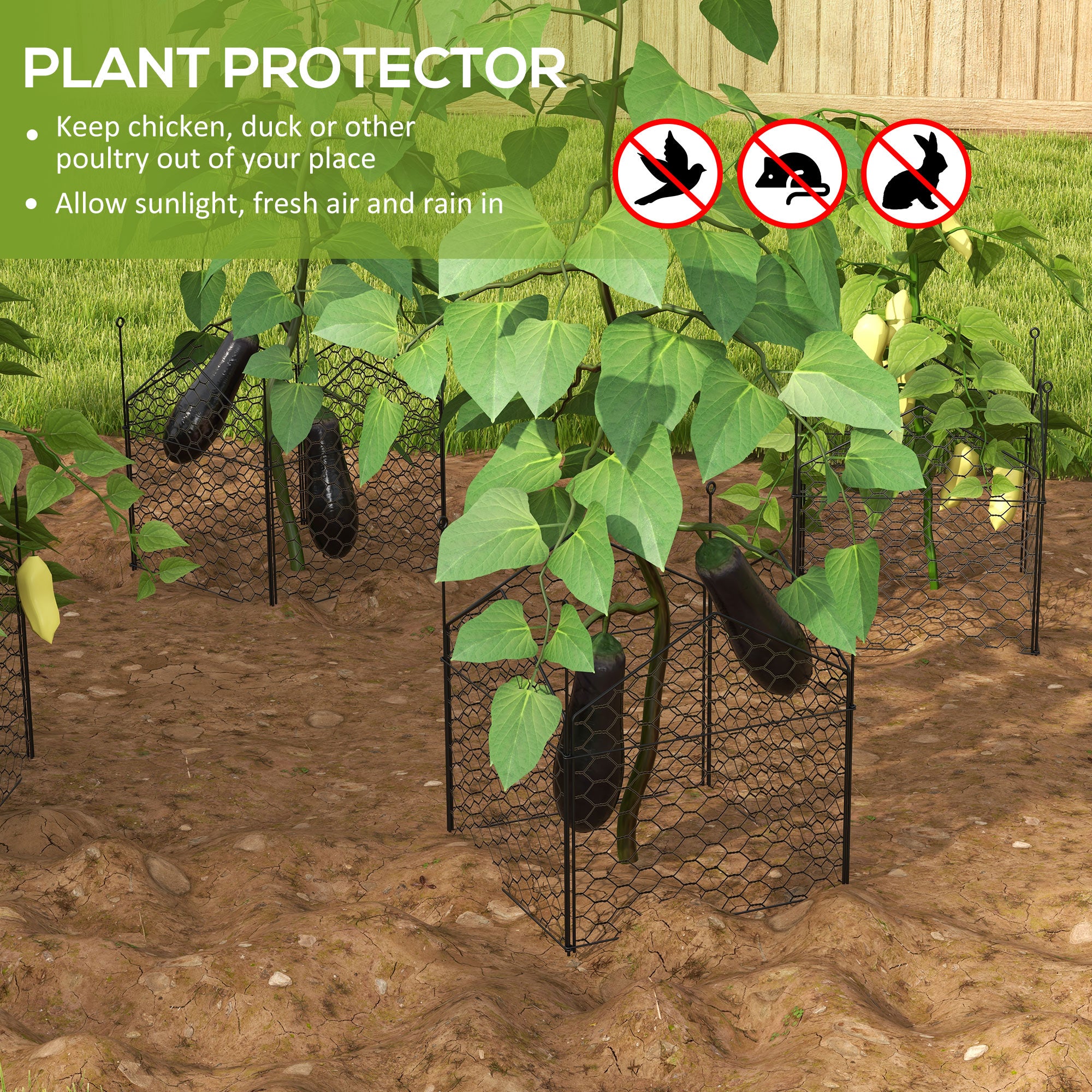 4 Pack Garden Cloches for Plants, 12" x 14" Metal Crop Cage Set, Plant Cages to Keep Animals Out, Black - Black - Image 4