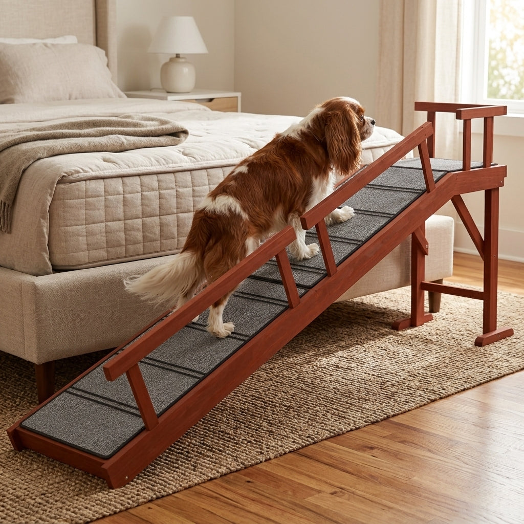 Wooden Dog Ramp with Removable Guardrails, Non-Slip Surface, 60" Long, Brown