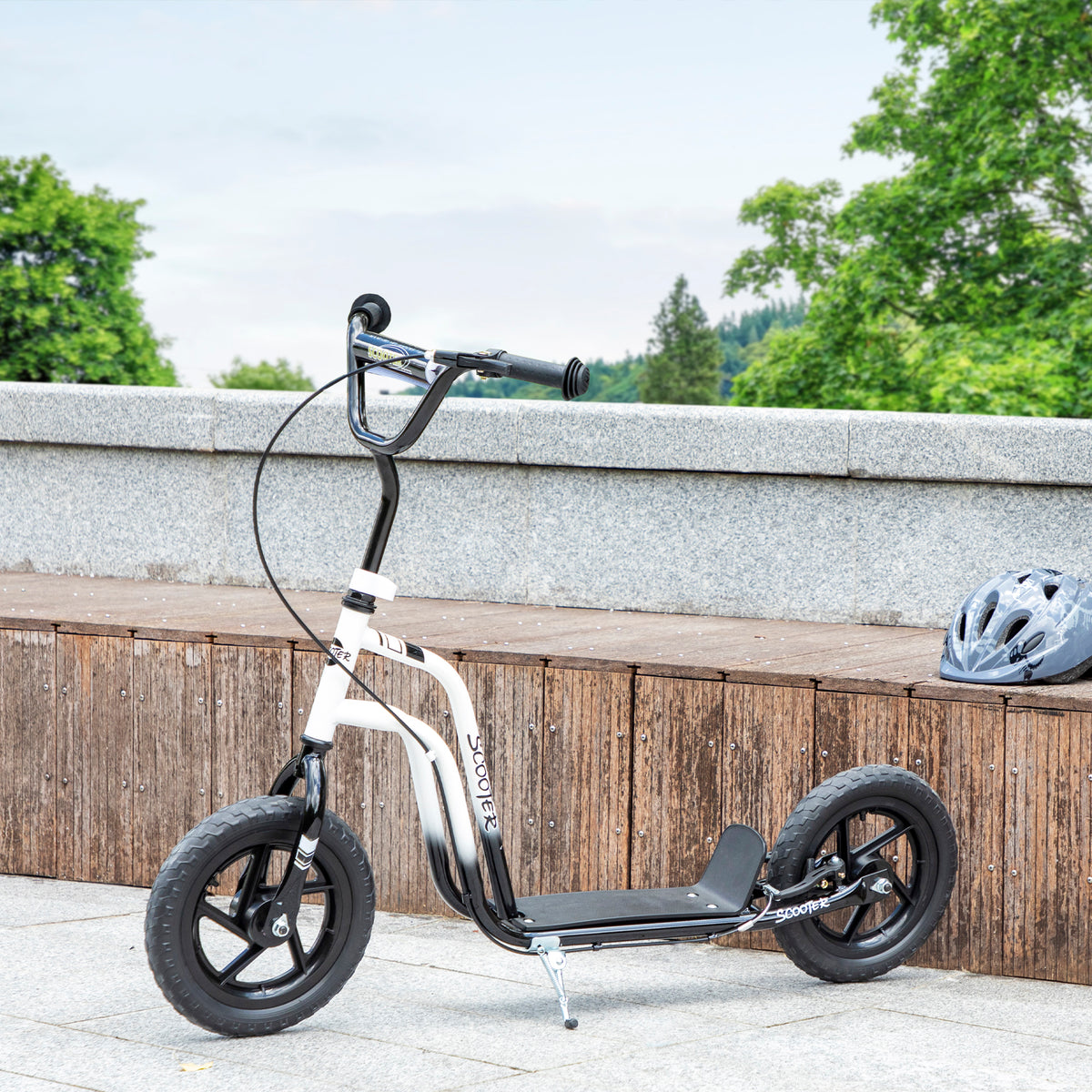 Kids Scooter, Lightweight Scooter with Adjustable Handlebar, Rear Brake, Kickstand, 12" EVA Wheels, for 5-12 Y, White