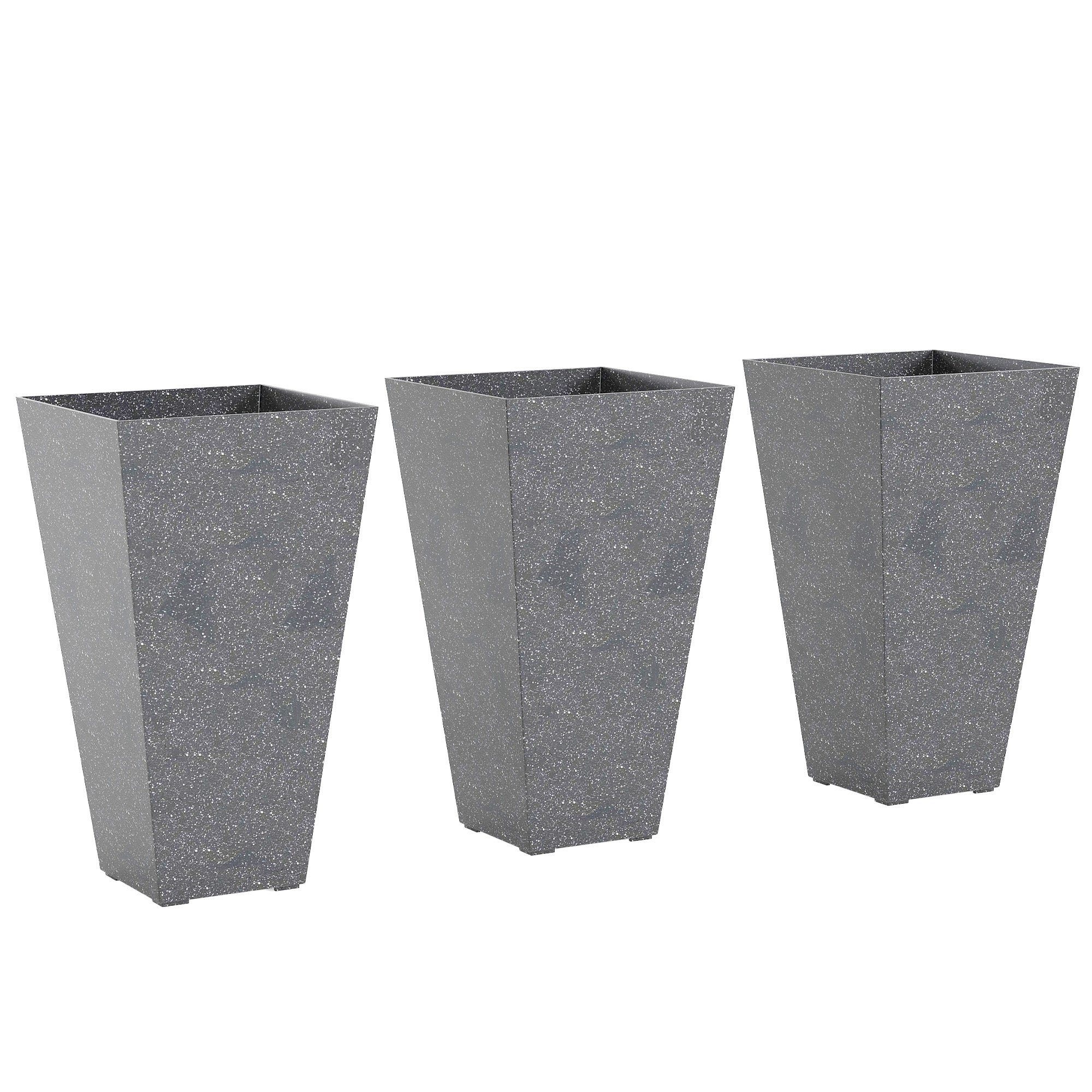 28" Tall Planters, Set of 3 Plastic Flower Pots with Marble Finish and Drainage Holes, Stackable Taper Planters, Gray - Gray