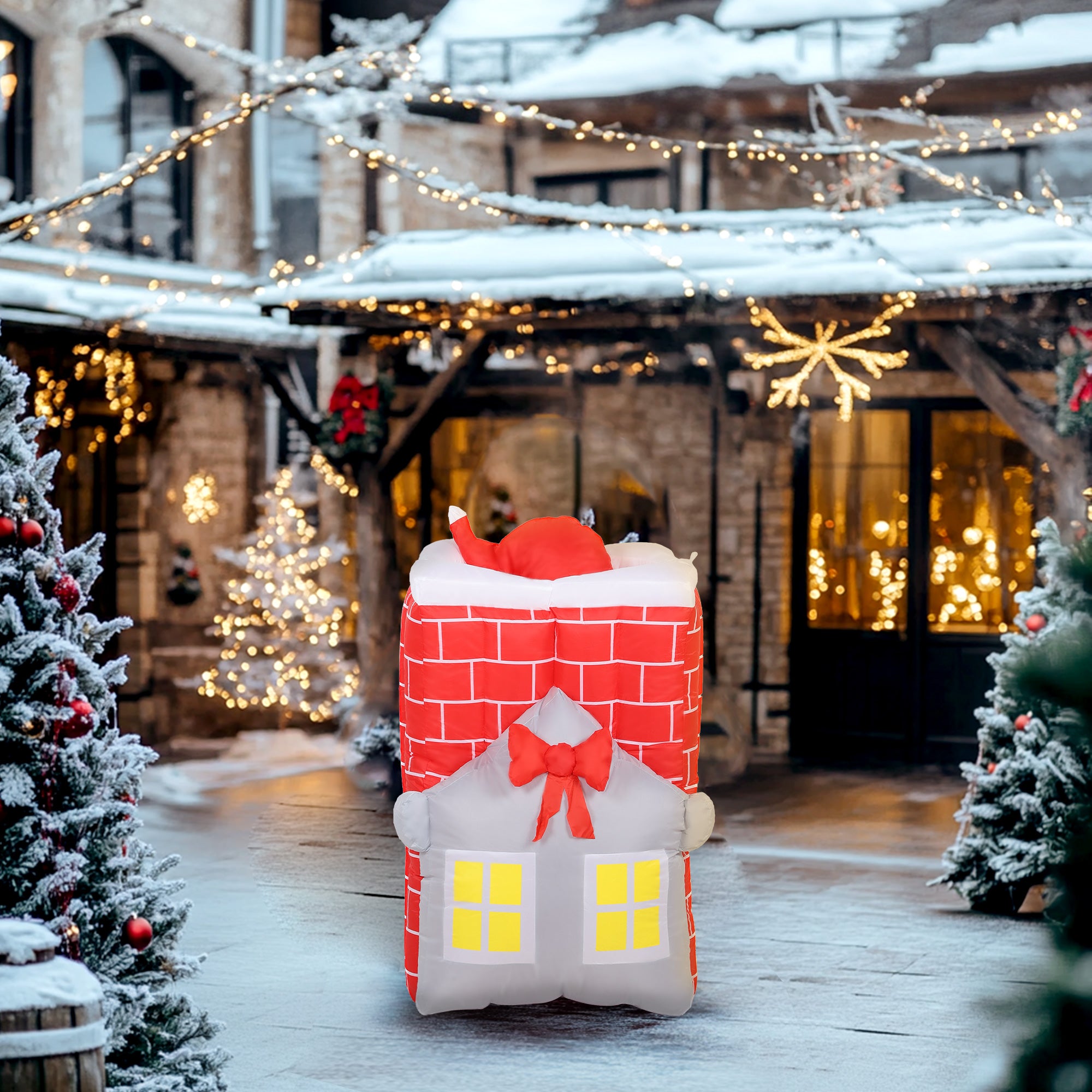 7FT Christmas Inflatable Santa in Chimney Up and Down, Blow Up Decoration with Built-in LED Lights for Indoor Party