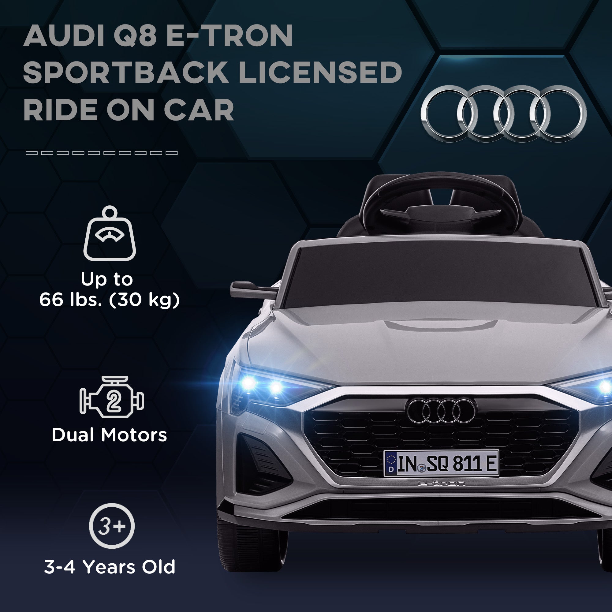 Audi Q8 e-tron Sportback Licensed 12V Battery Powered Kids Electric Car w/ Spring Suspension, Soft Start, Gray