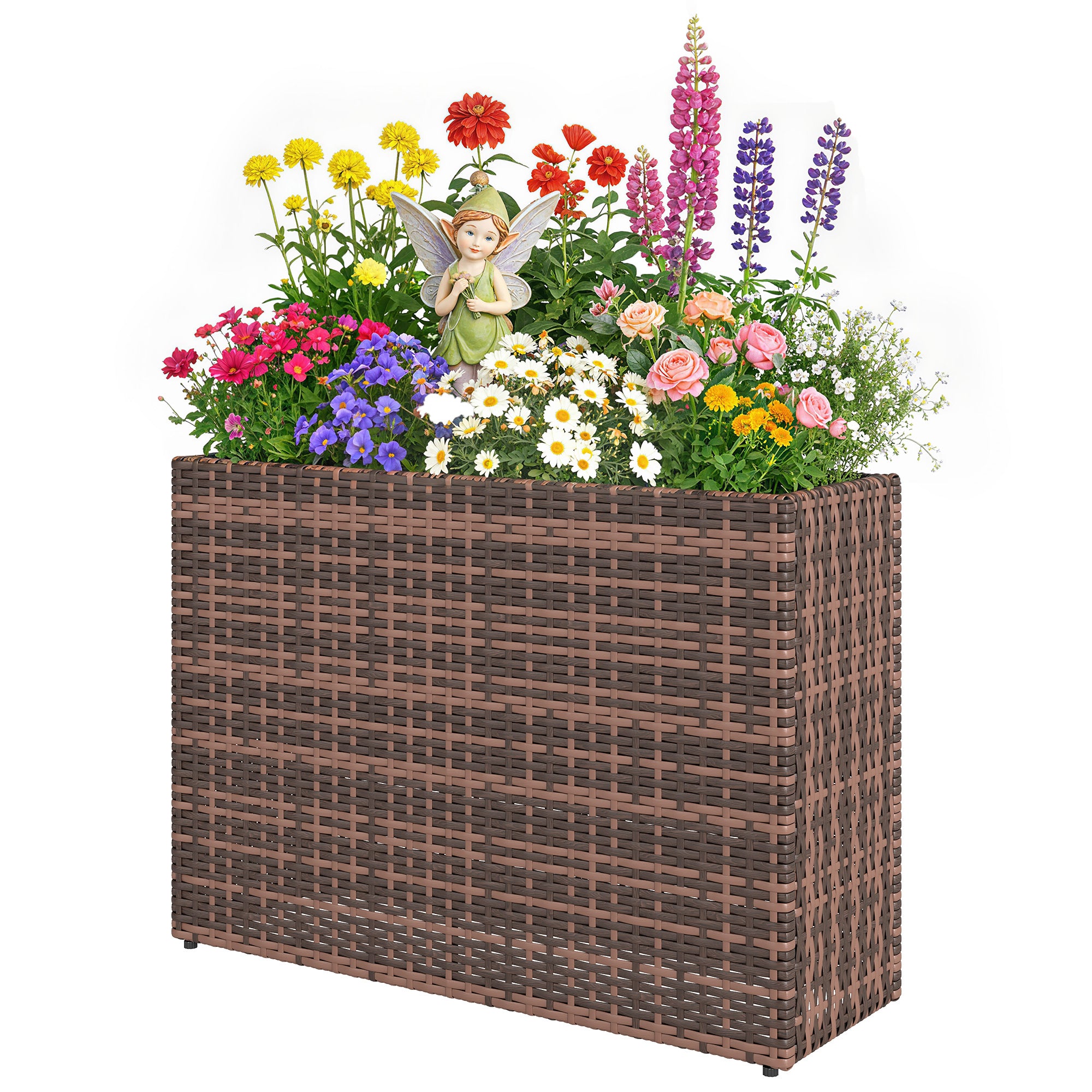 Tall Rectangular Planter with Removable Liner, Holes, PE Wicker Large Planter Box for Indoor Outdoor Plants, Black