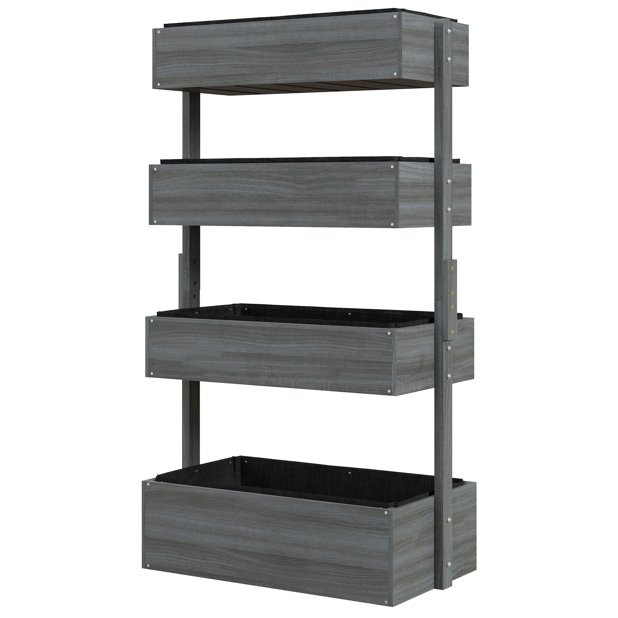 Outdoor Wooden Vertical Garden Planter, 4 Tier Planter Box, Self-Draining for Flowers, Vegetables, Herbs, Gray - Gray