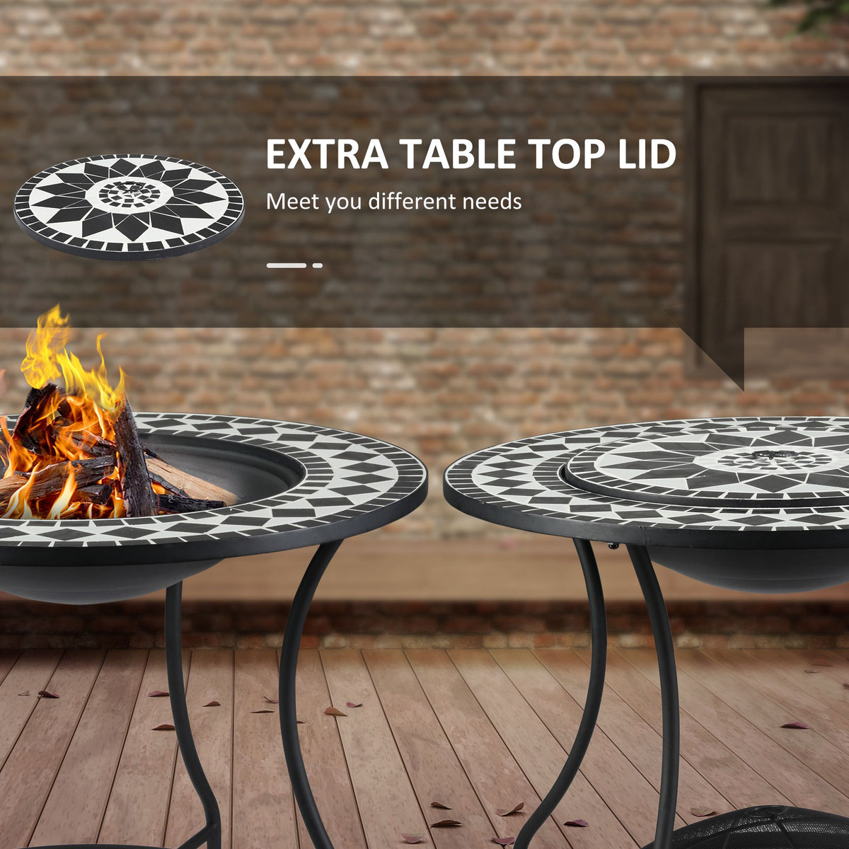 30" Outdoor Fire Pit Dining Table, 3-in-1 Round Wood Burning Fire Pit Bowl, Patio Ice Bucket with Storage Shelf