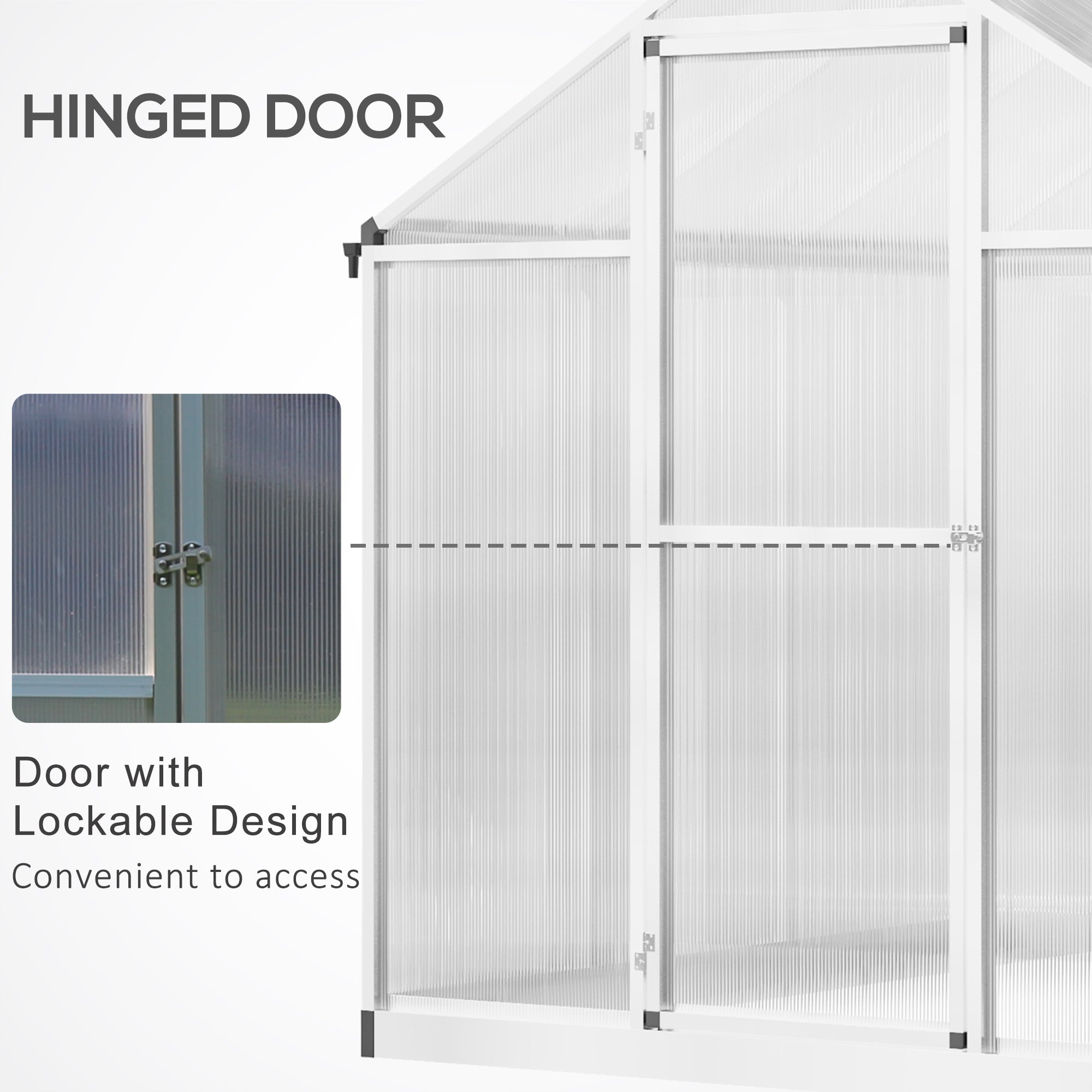 8' L x 6' W Walk-In Polycarbonate Greenhouse with Roof Vent for Ventilation & Rain Gutter for Winter - Silver - Image 5