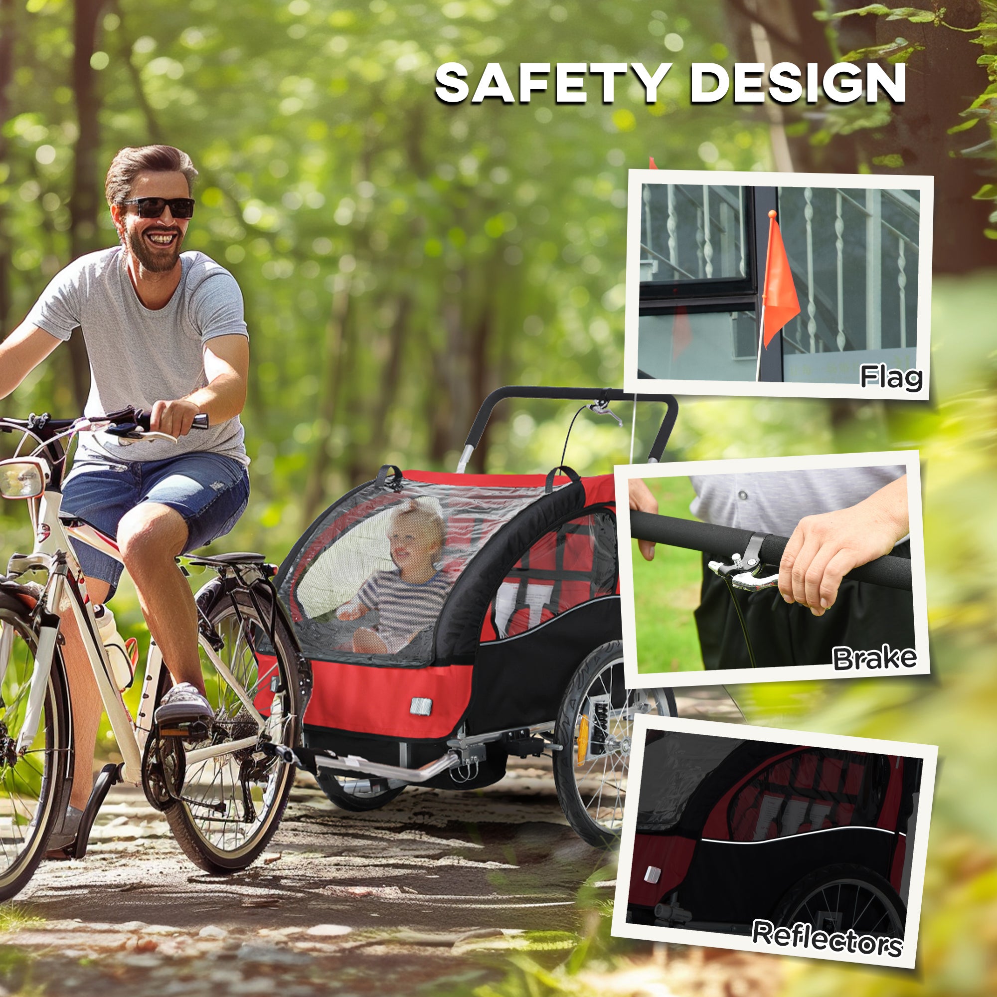 2-Seat Elite 360 Swivel Bike Trailer for Kids Bicycle Cargo Trailer with Water-Resistant Windows, Black and Red