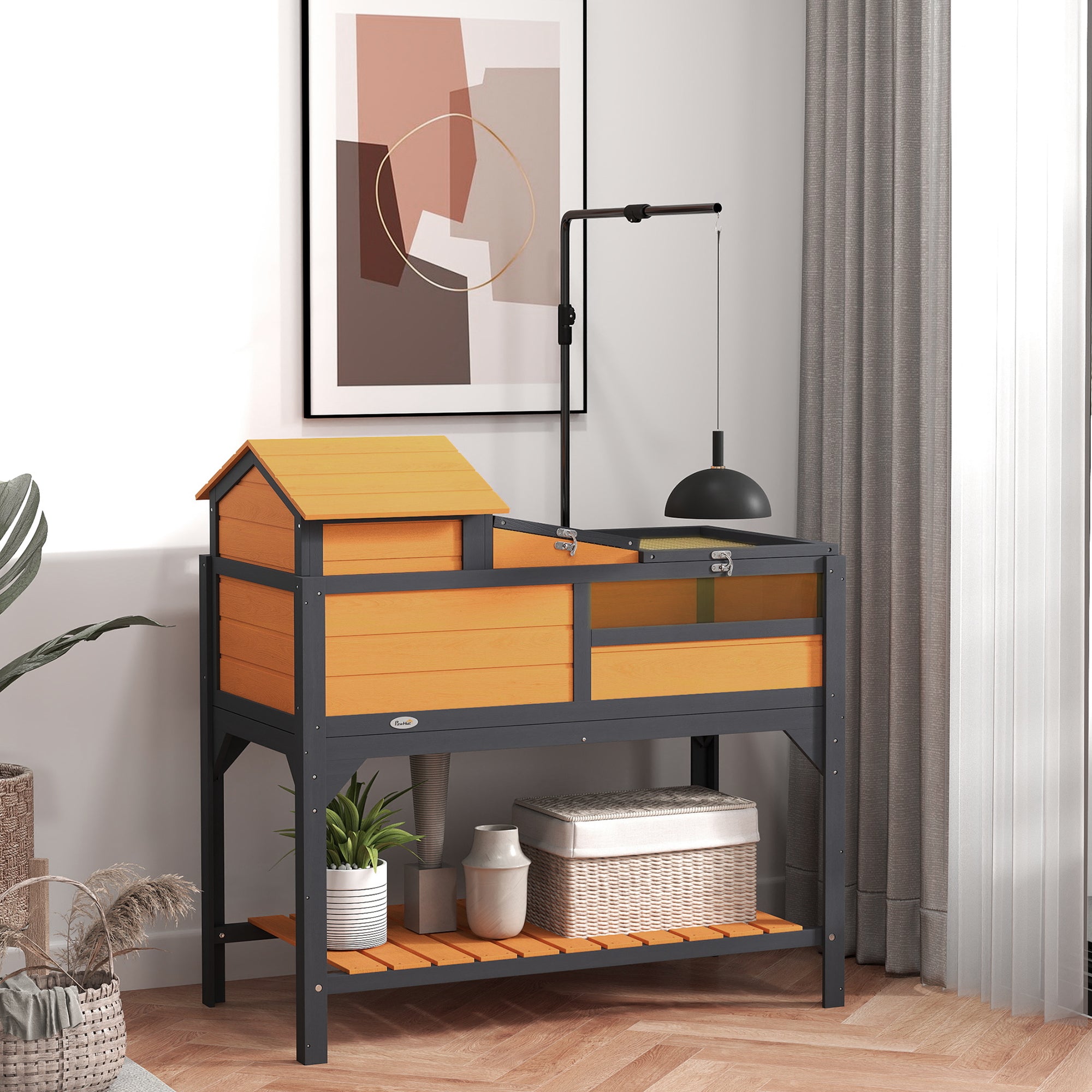 Tortoise Enclosure Tortoise House w/ Adjustable Lamp Holder, Storage Shelf, Removable Main House, Openable Lid, Yellow - Yellow - Image 2