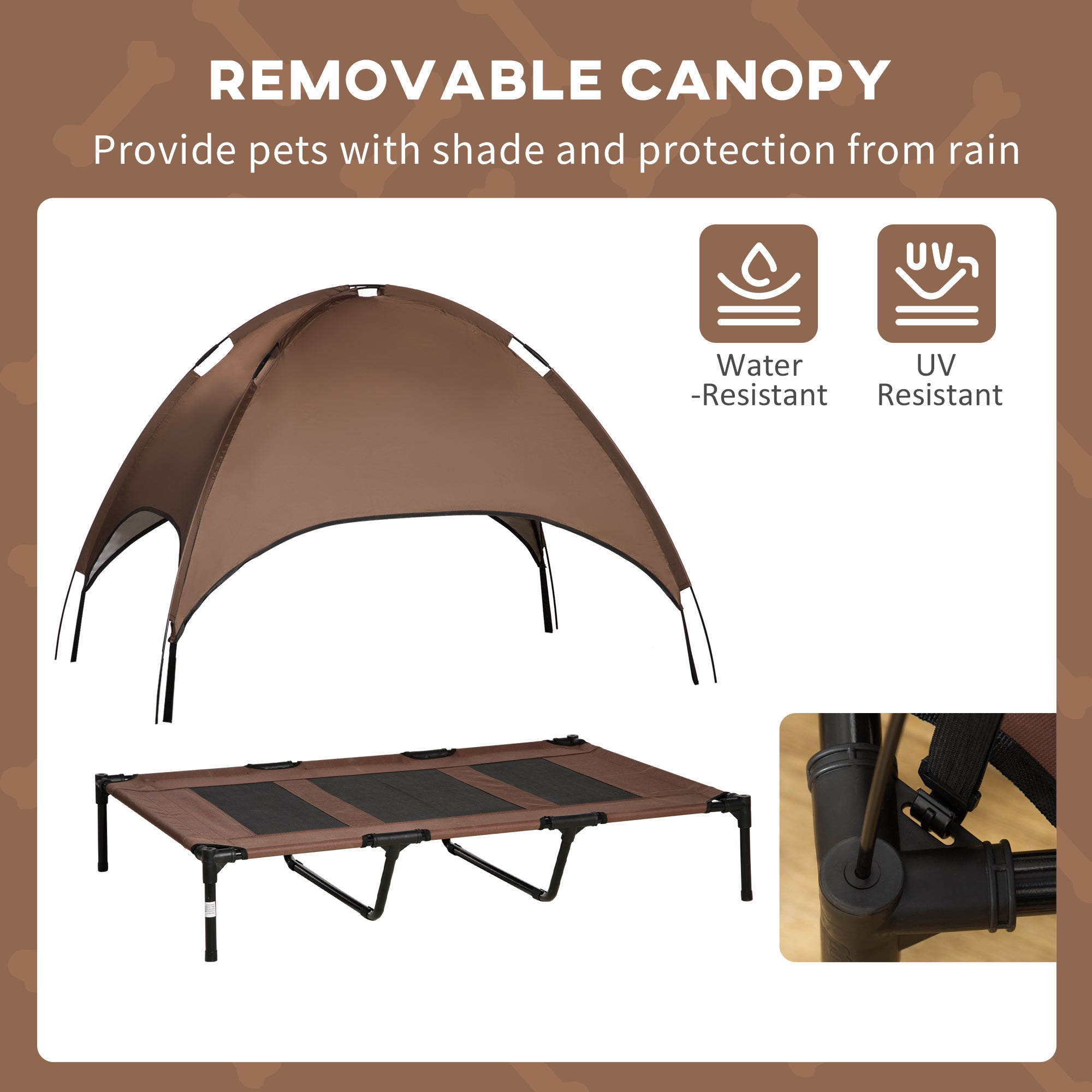 48" x 36" Elevated Portable Dog Cot Cooling Pet Bed with UV Protection Canopy Shade, Coffee - Coffee - Image 6