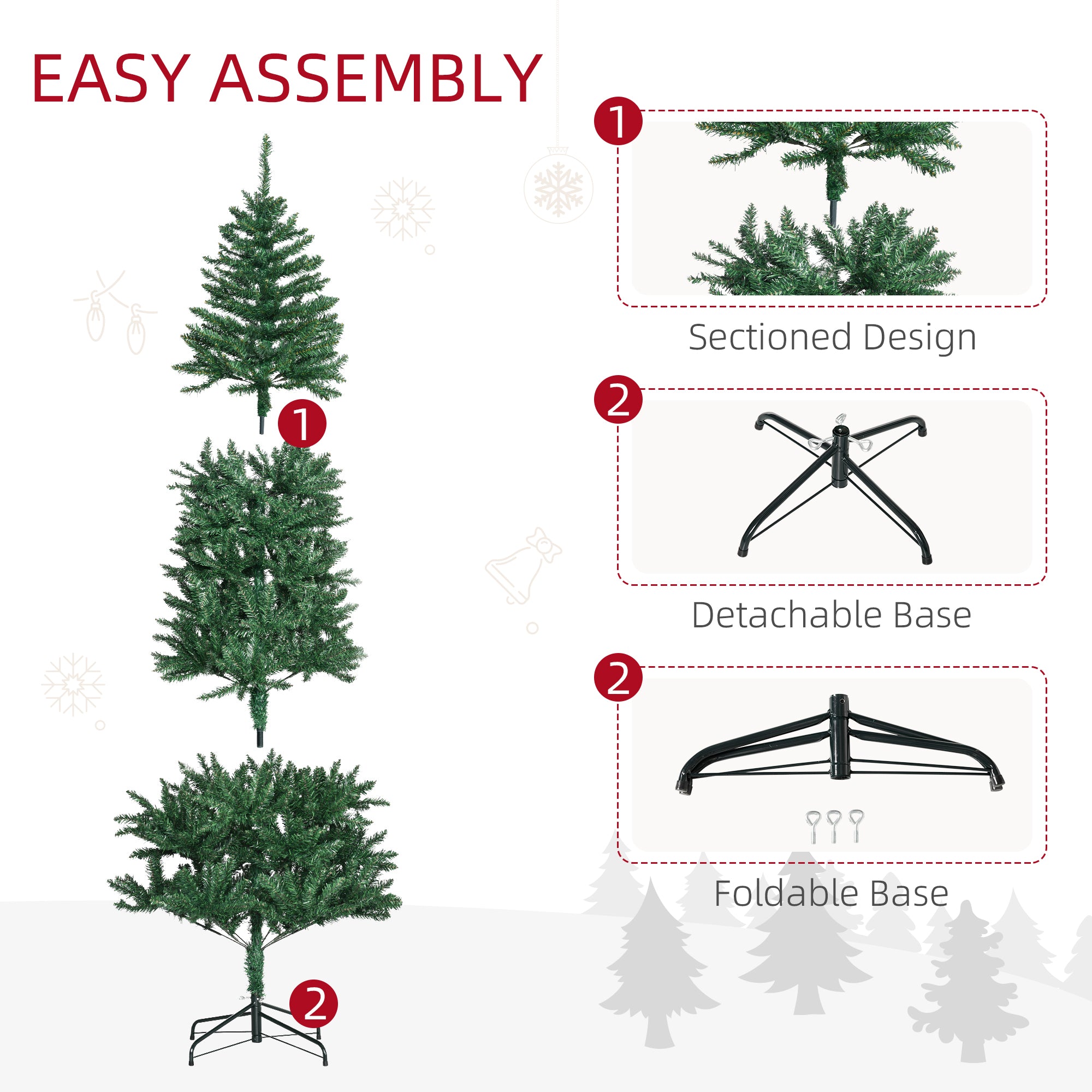 7' Artificial Christmas Tree, Unlit Xmas Tree with Realistic Branch Tips for Indoor, Home, Holiday, Green