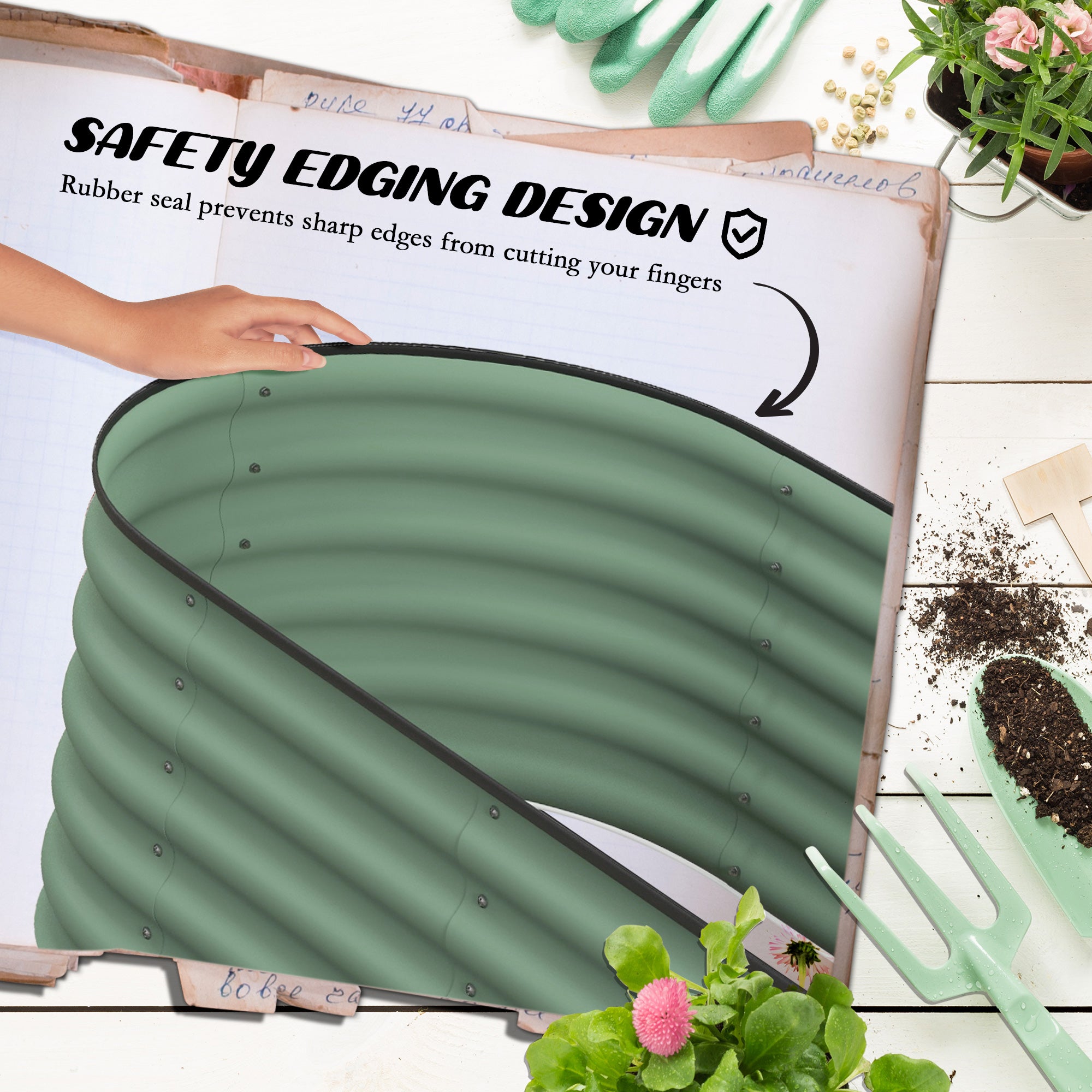 7.9' x 2' x 1.4' Galvanized Raised Garden Bed Kit, Metal Planter Box with Safety Edging, Green - Green - Image 6