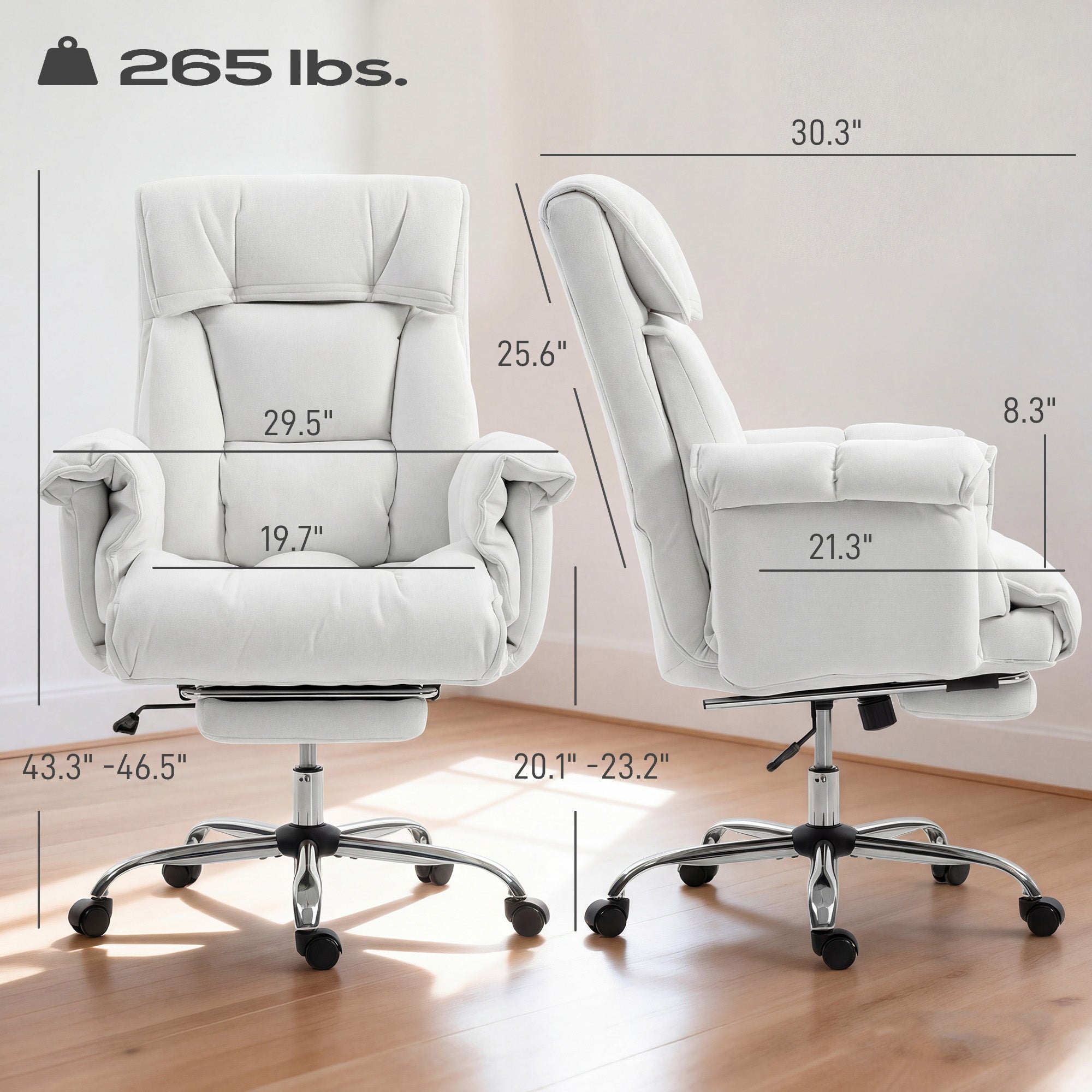 High Back Office Chair, Reclining Desk Chair with Footrest, High Resilience Foam, Rolling Wheels, Cream White